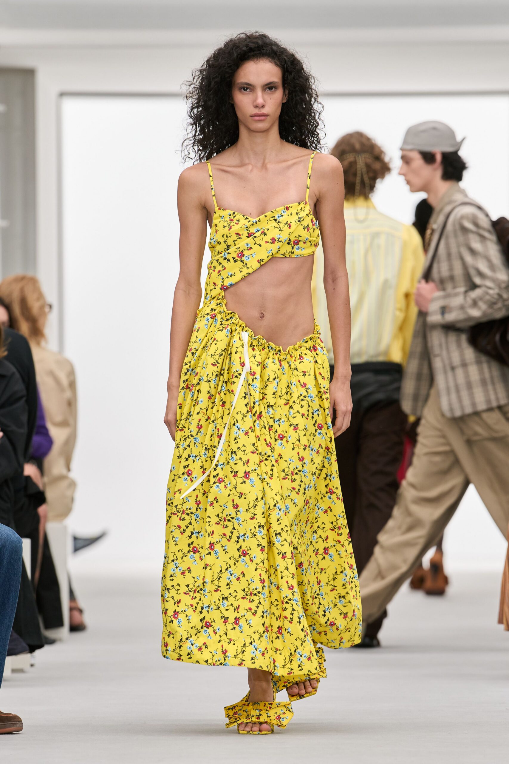yellow floral cutout two-piece dress look