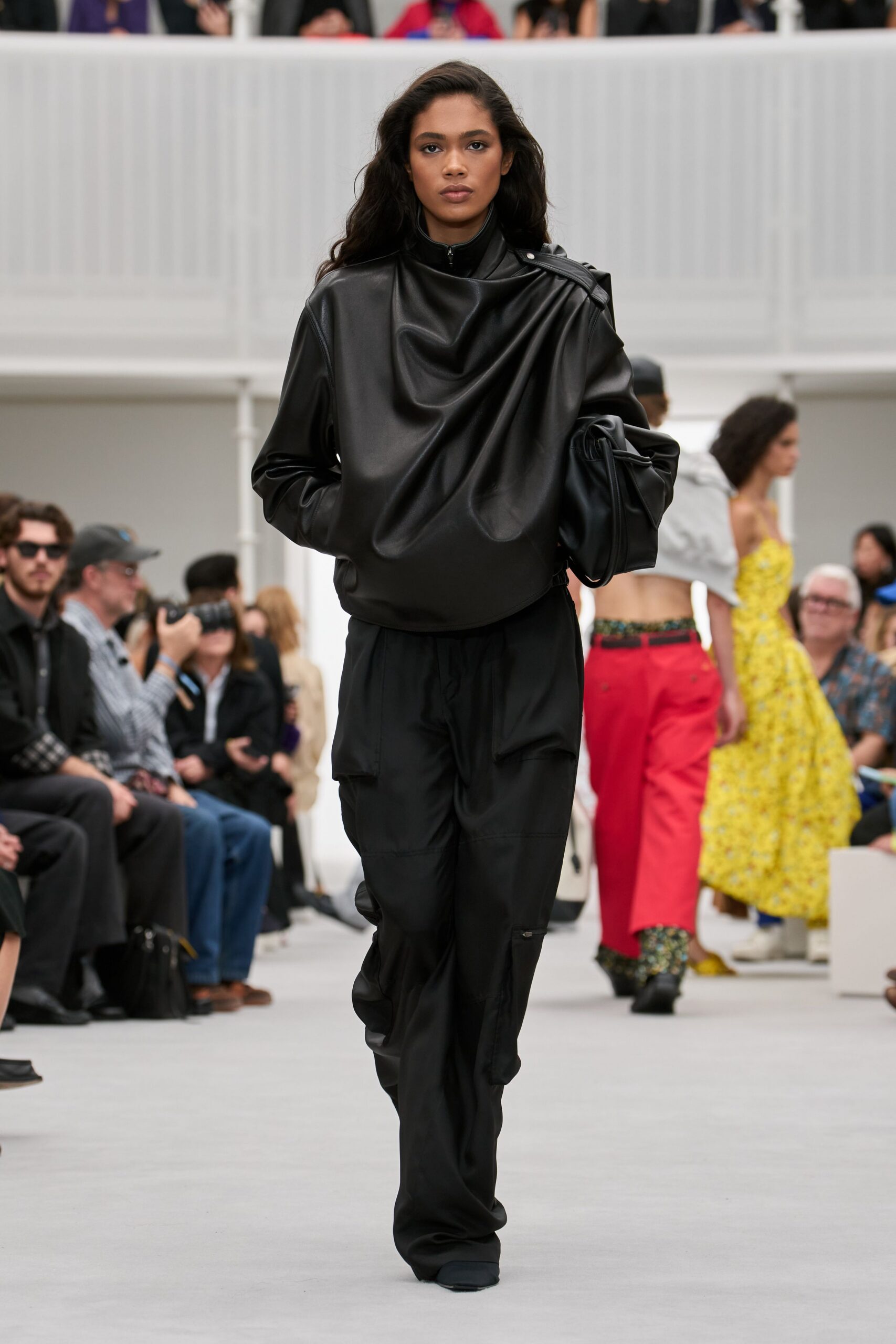 black draped leather top
