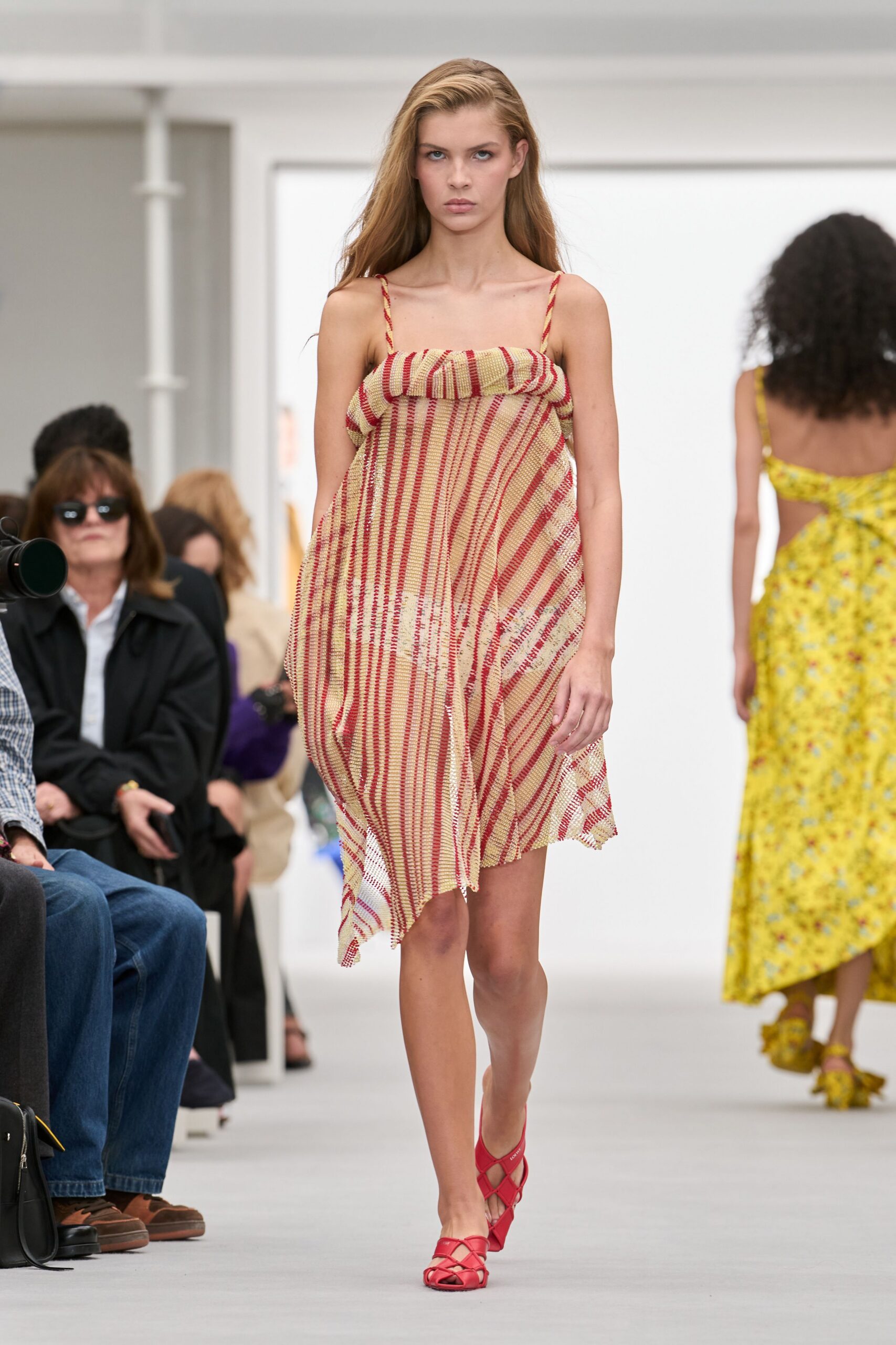 striped draped knit slip dress
