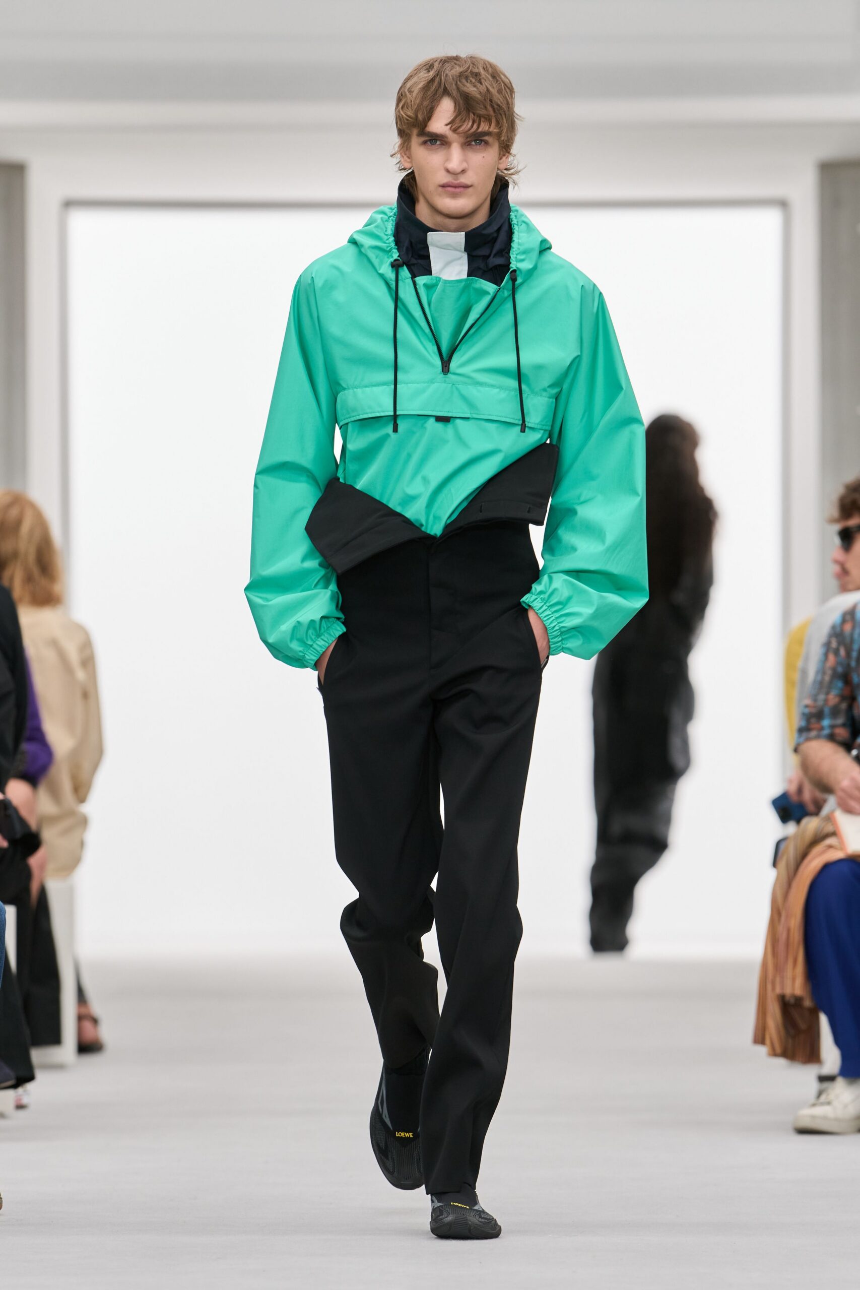 teal hooded anorak jacket