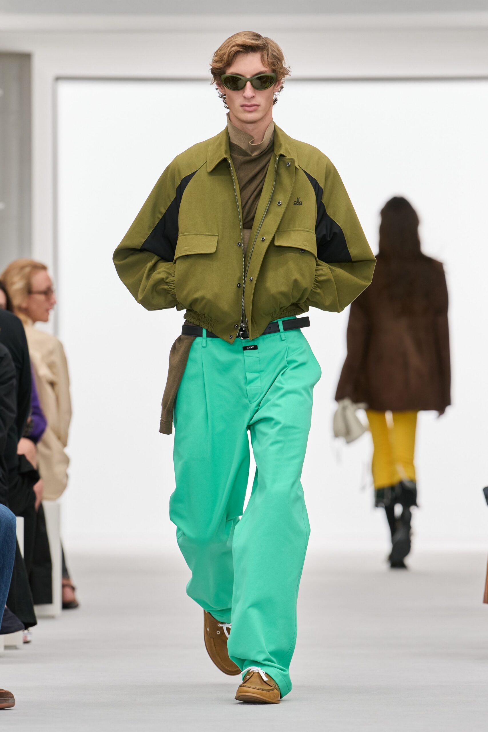 olive color-block bomber jacket