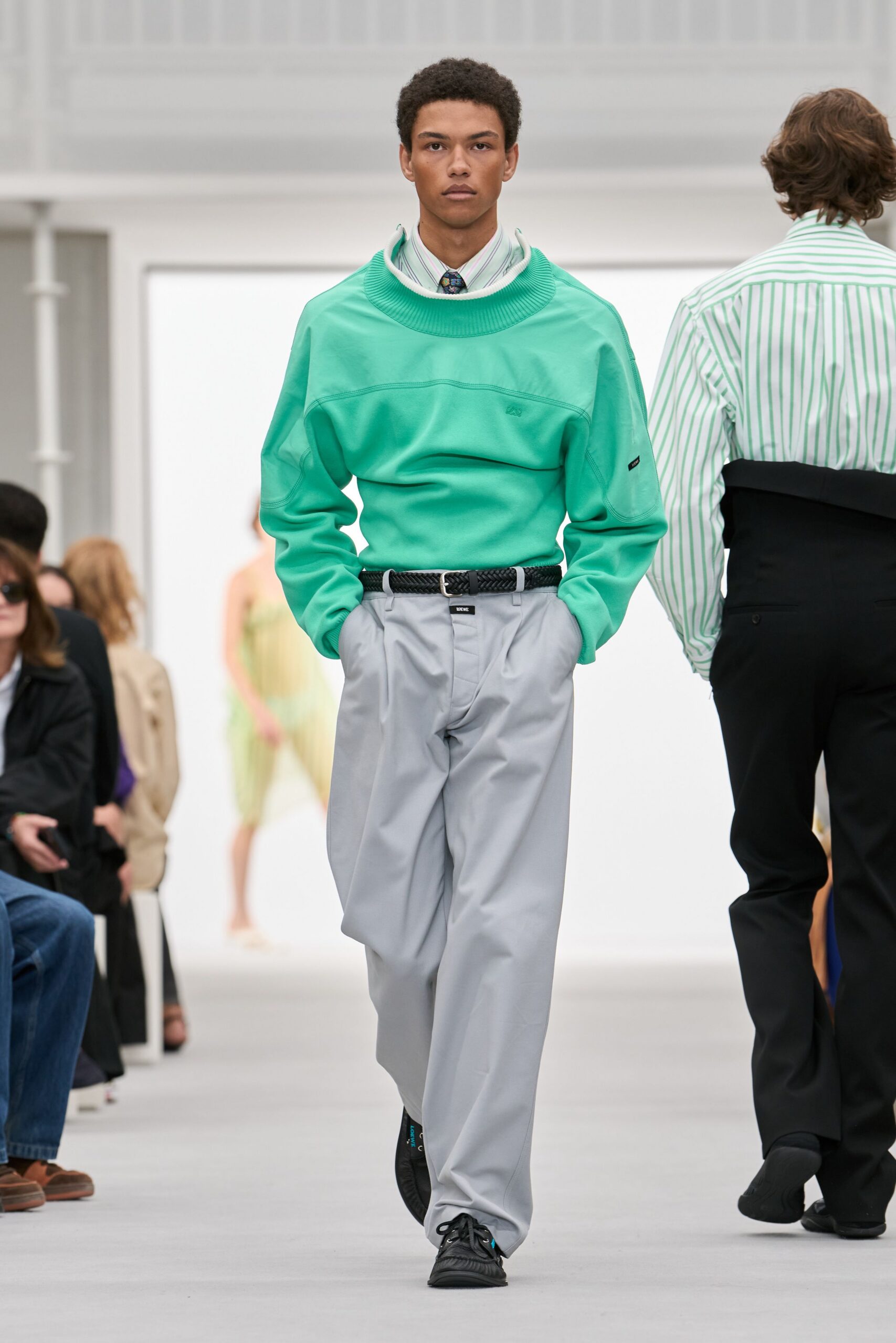 teal funnel-neck oversized sweater