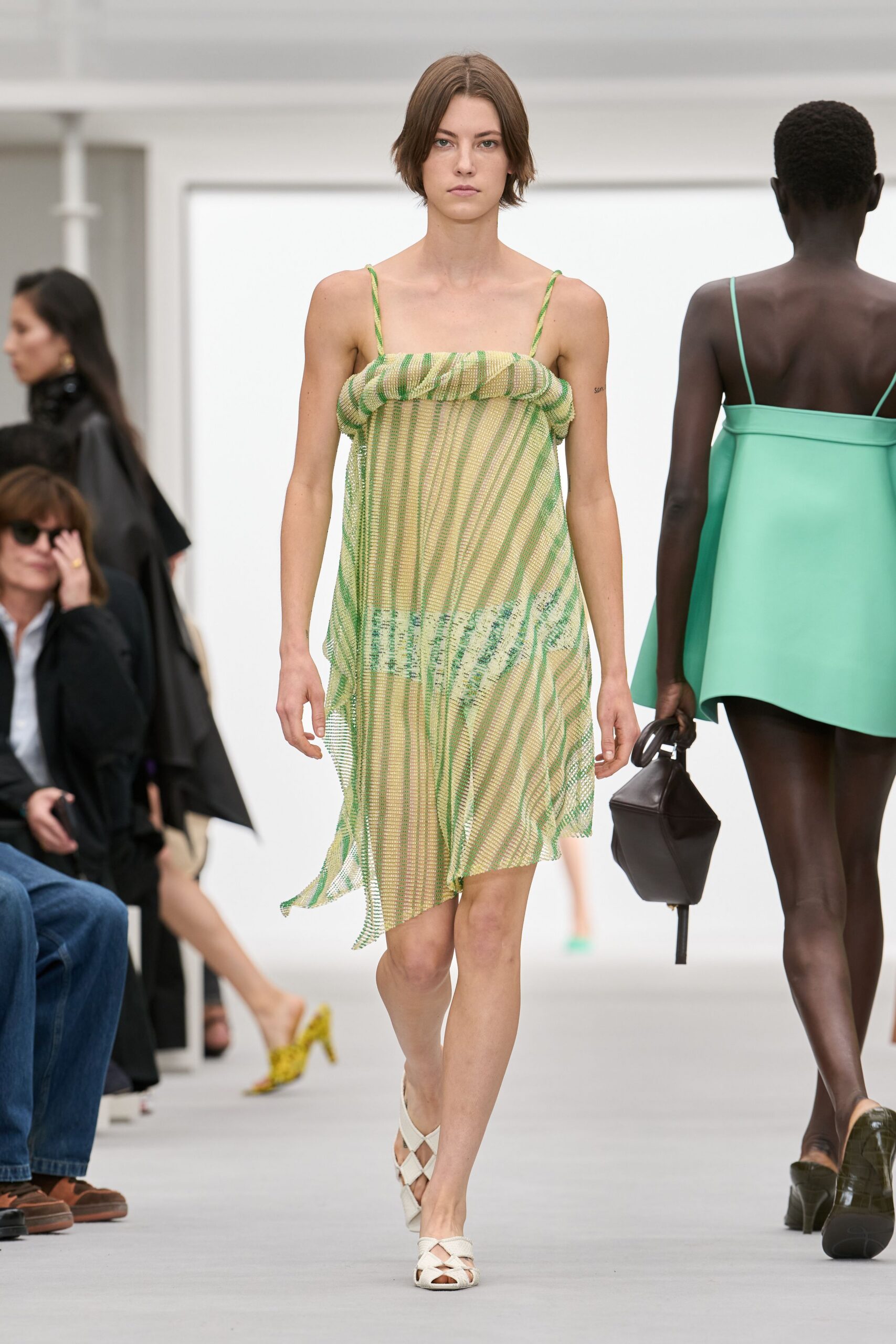asymmetric striped knit slip dress
