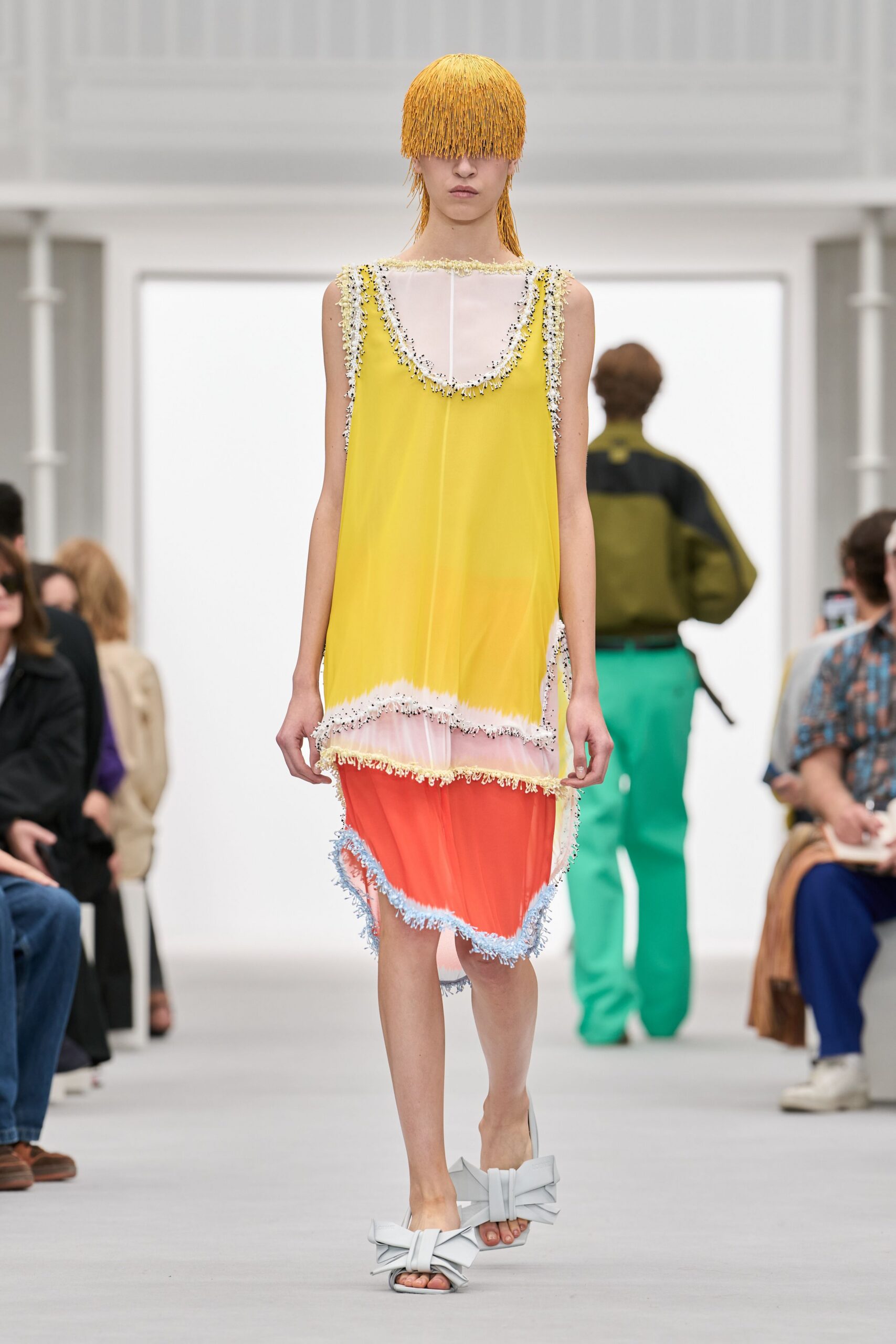 asymmetric fringed chiffon slip dress
