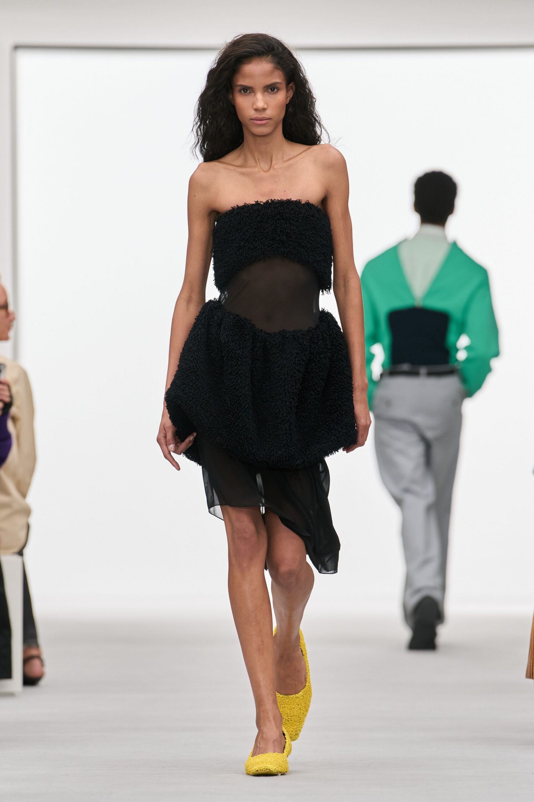 strapless sheer bubble-hem mini dress