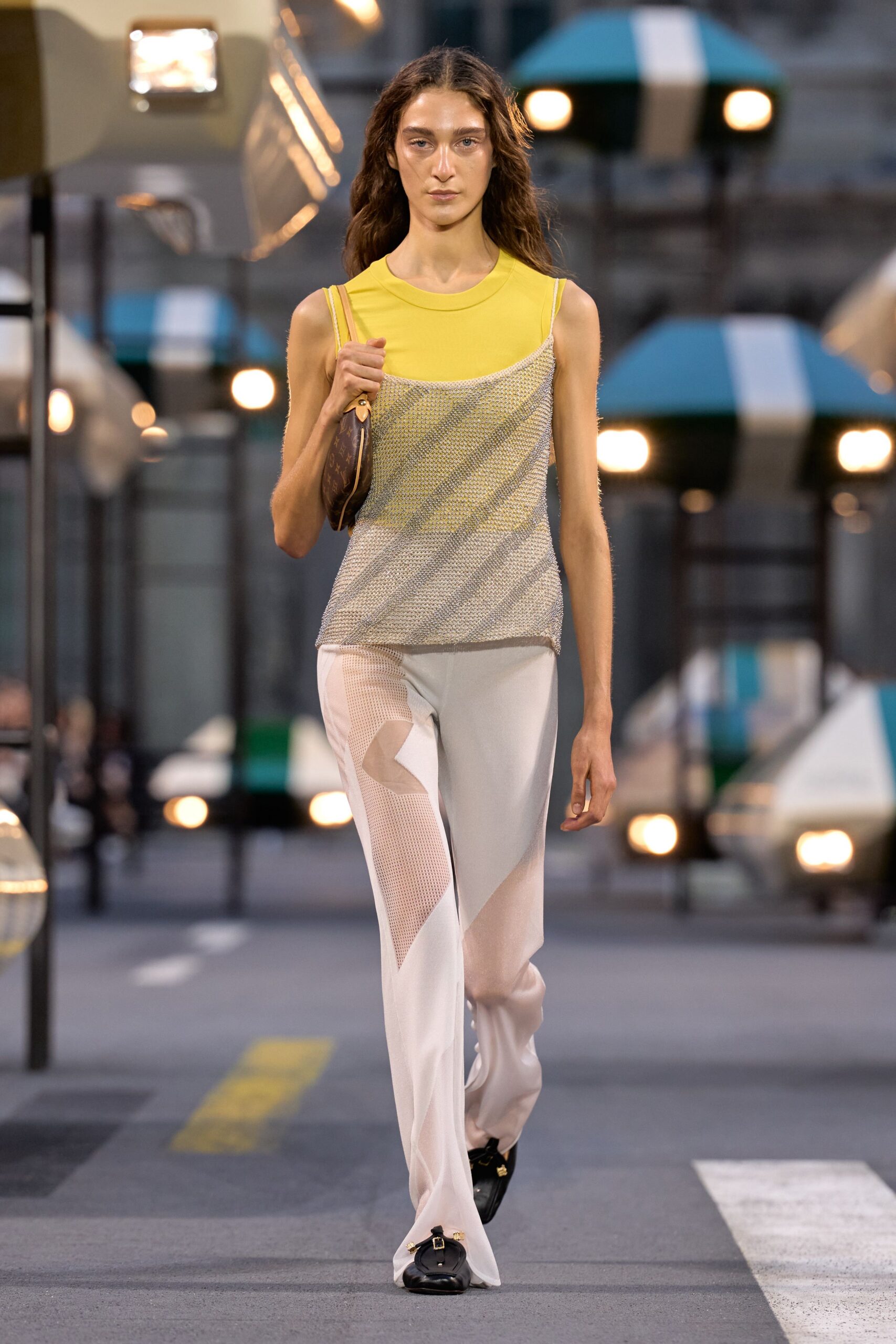 ivory mesh relaxed panelled sheer pants