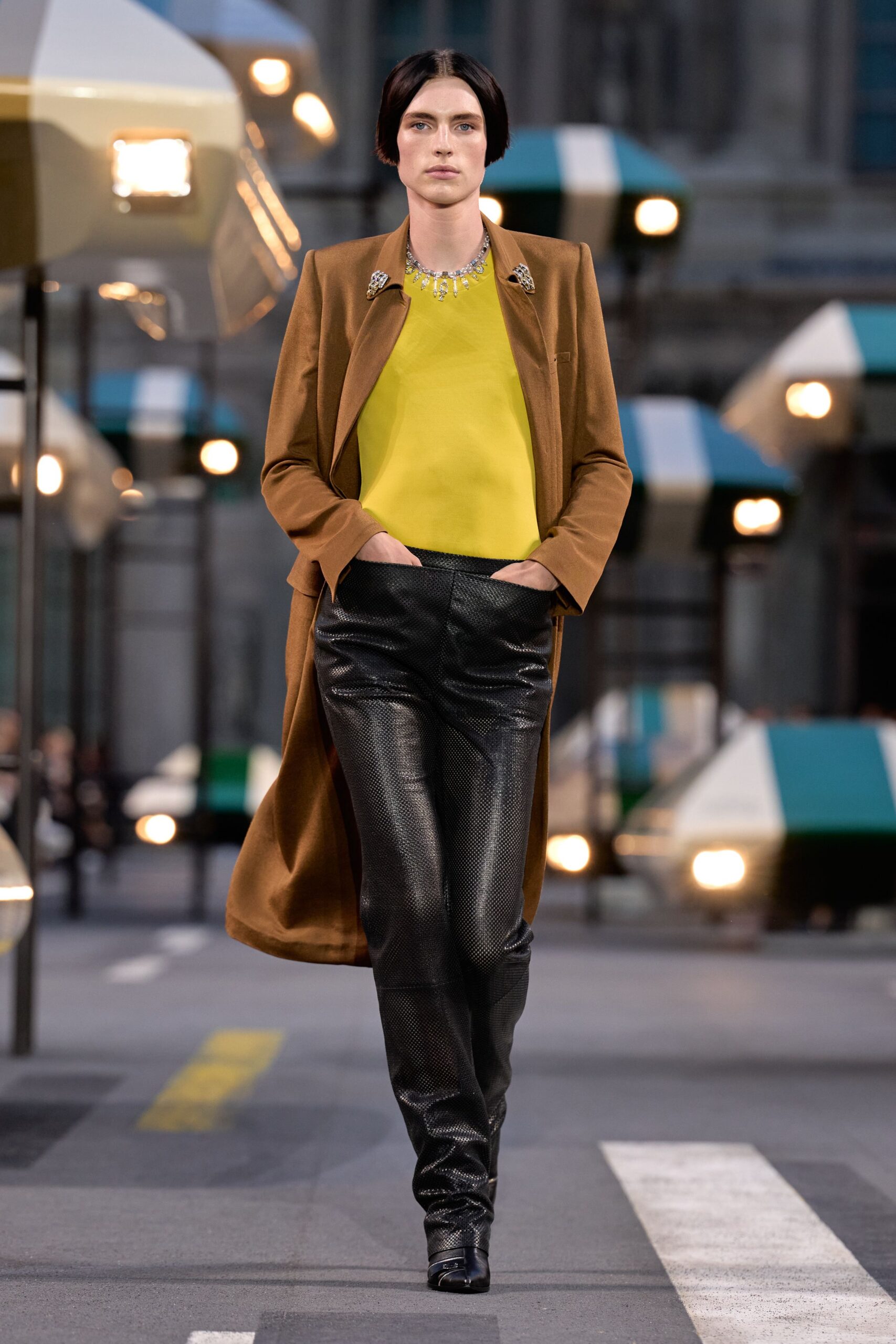 brown long-sleeve collared tailored maxi coat