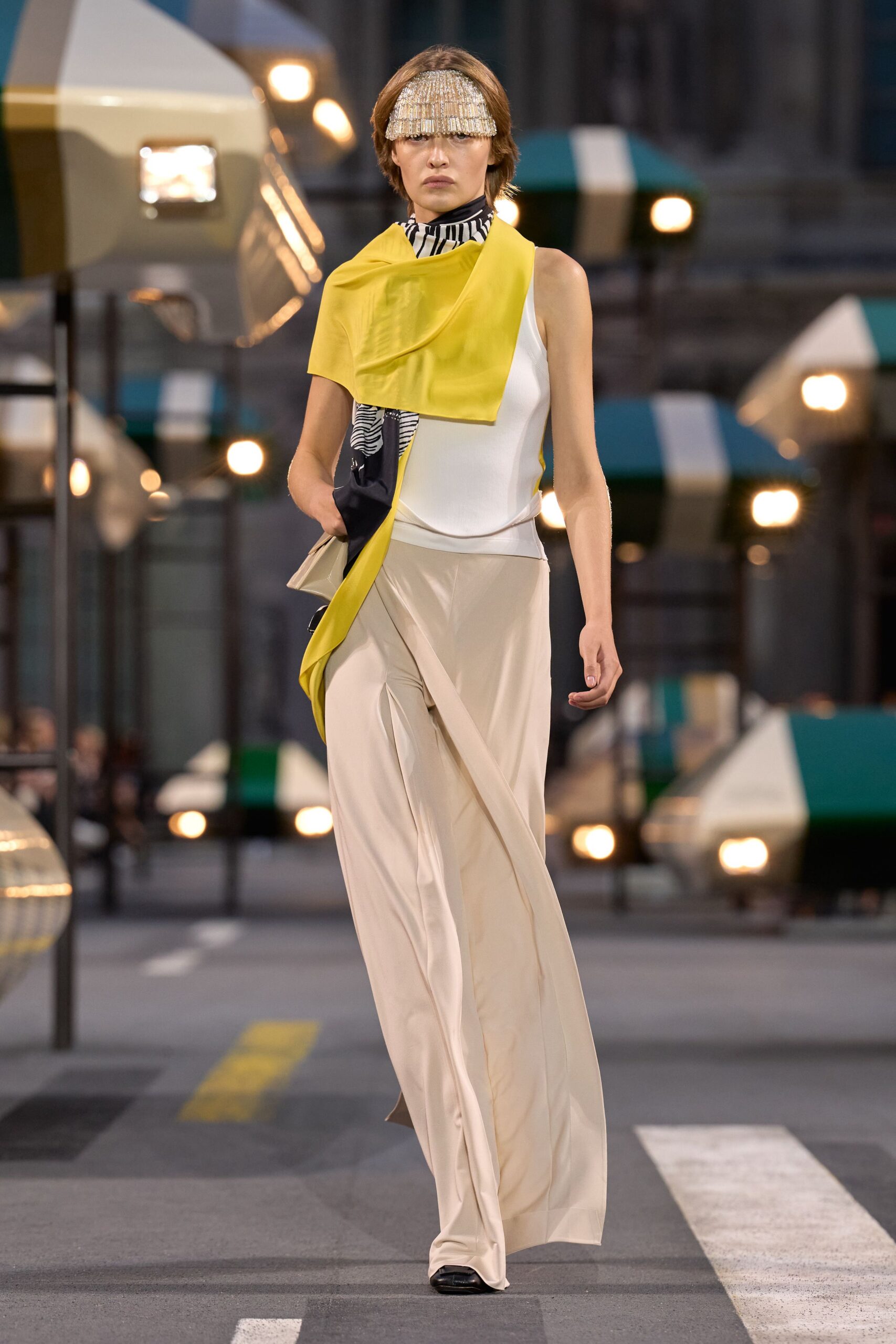 beige high-waisted wide-leg draped flowing pants
