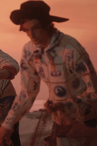 white long-sleeve collared printed shirt