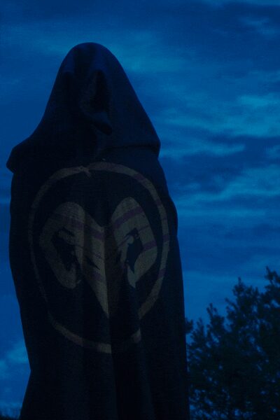 hooded graphic cape