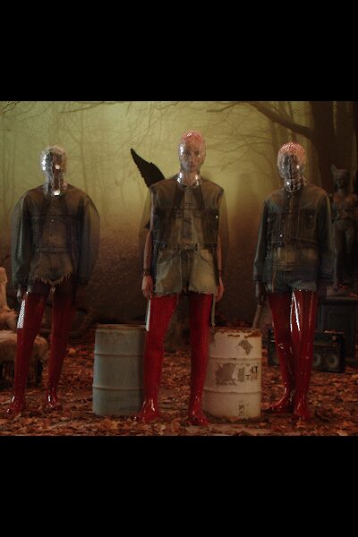 red rubber knee-high round-toe shiny boots