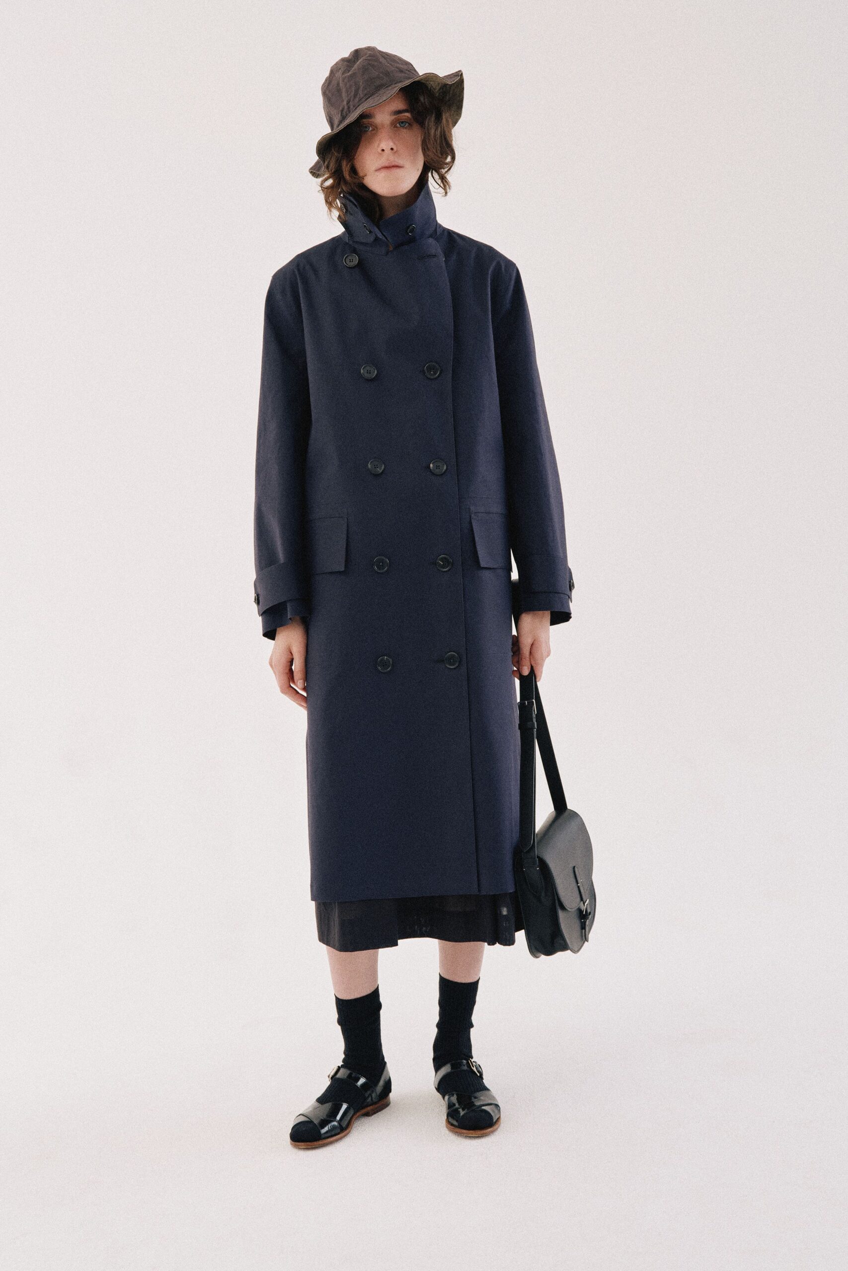 navy double-breasted storm-flap coat