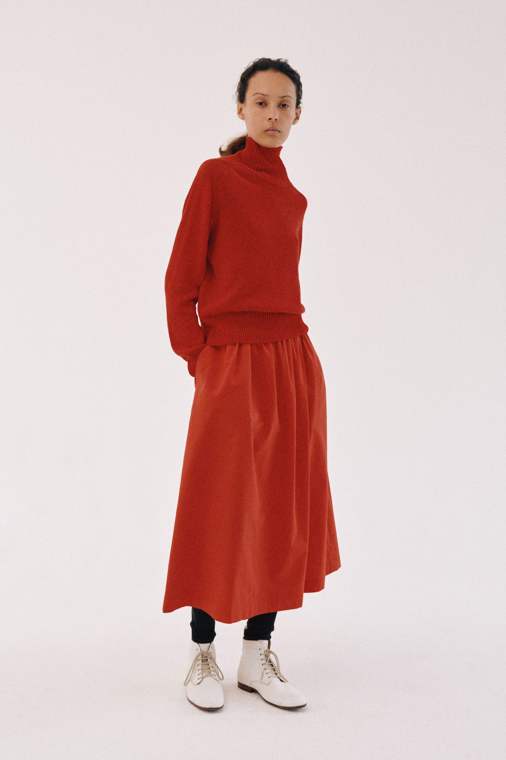 red turtleneck knit sweater