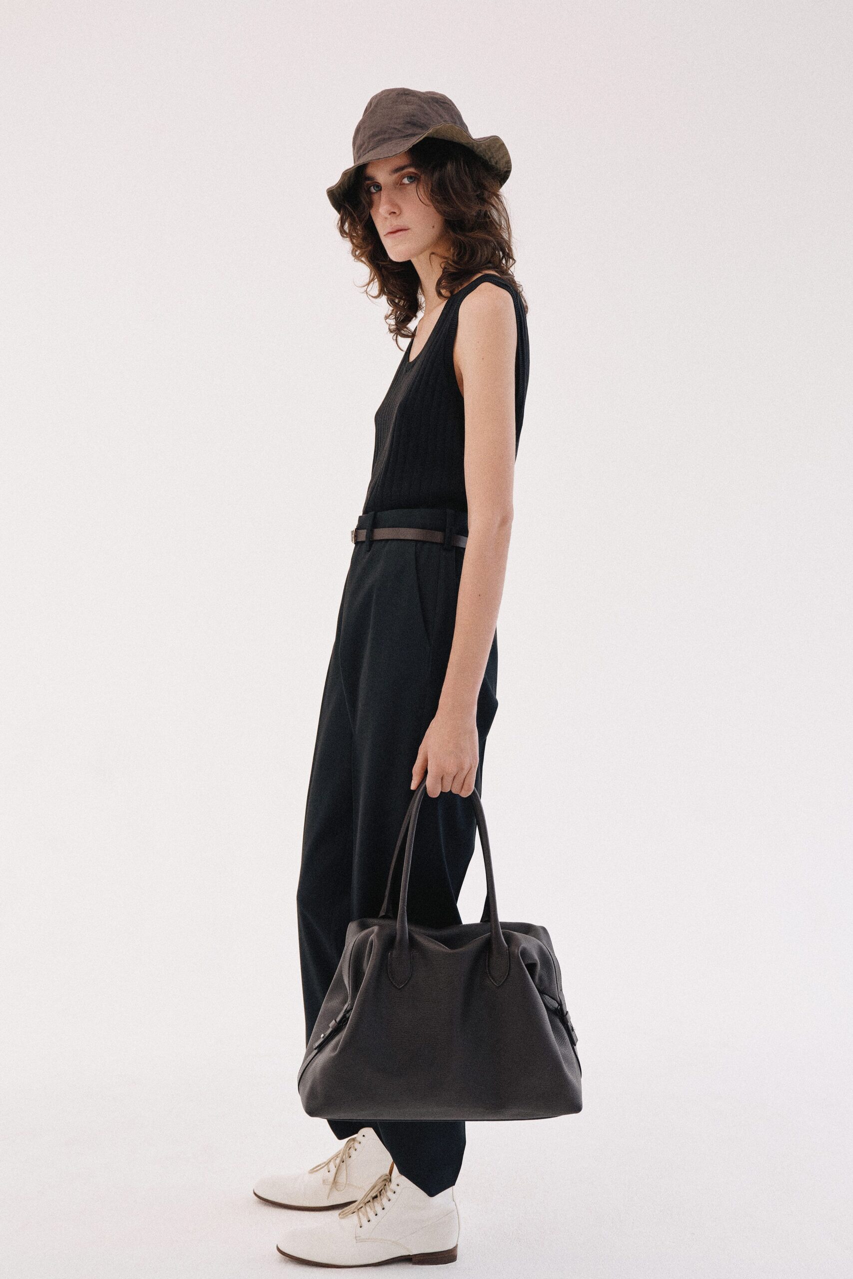 black sleeveless knit jumpsuit