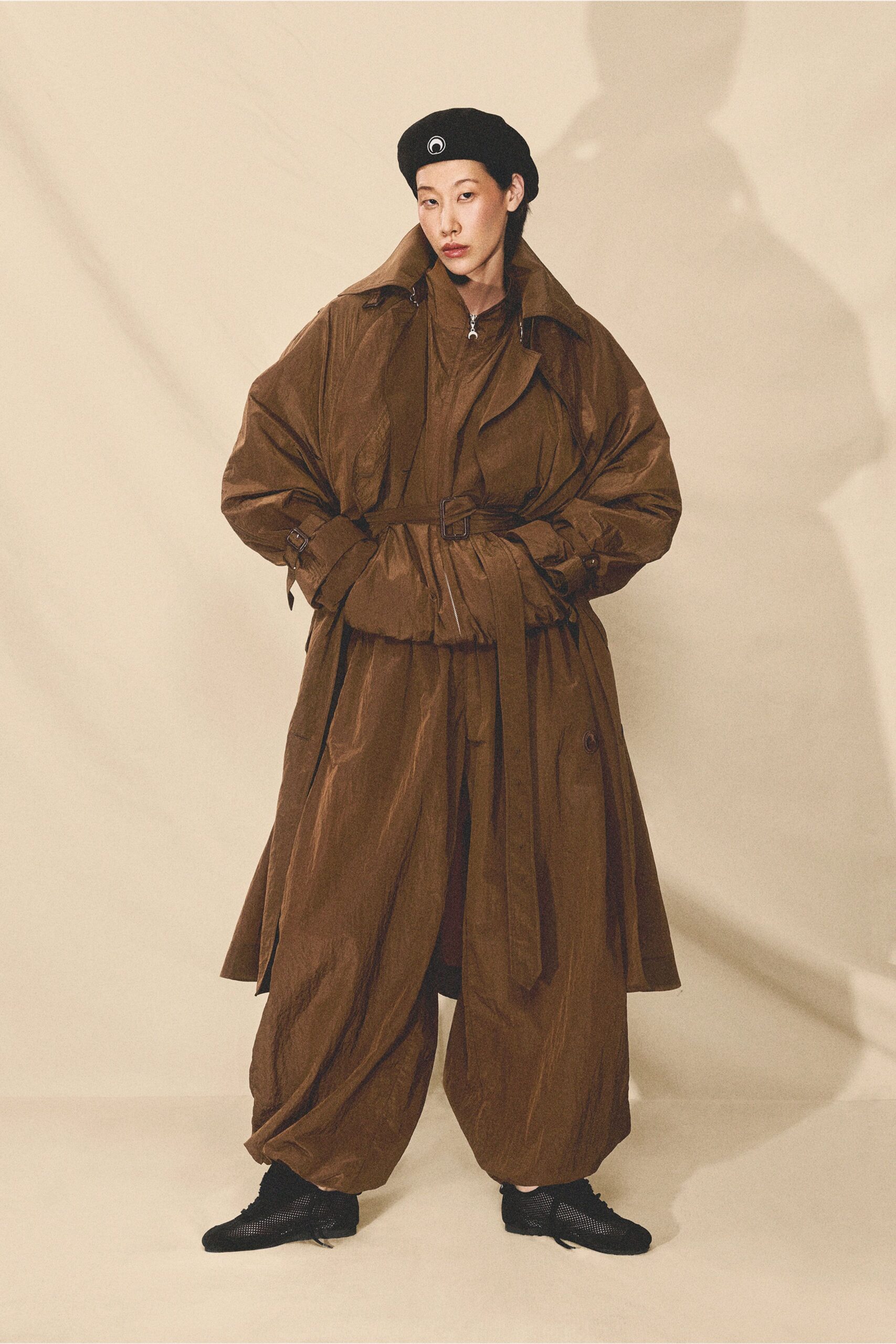 oversized brown belted trench coat