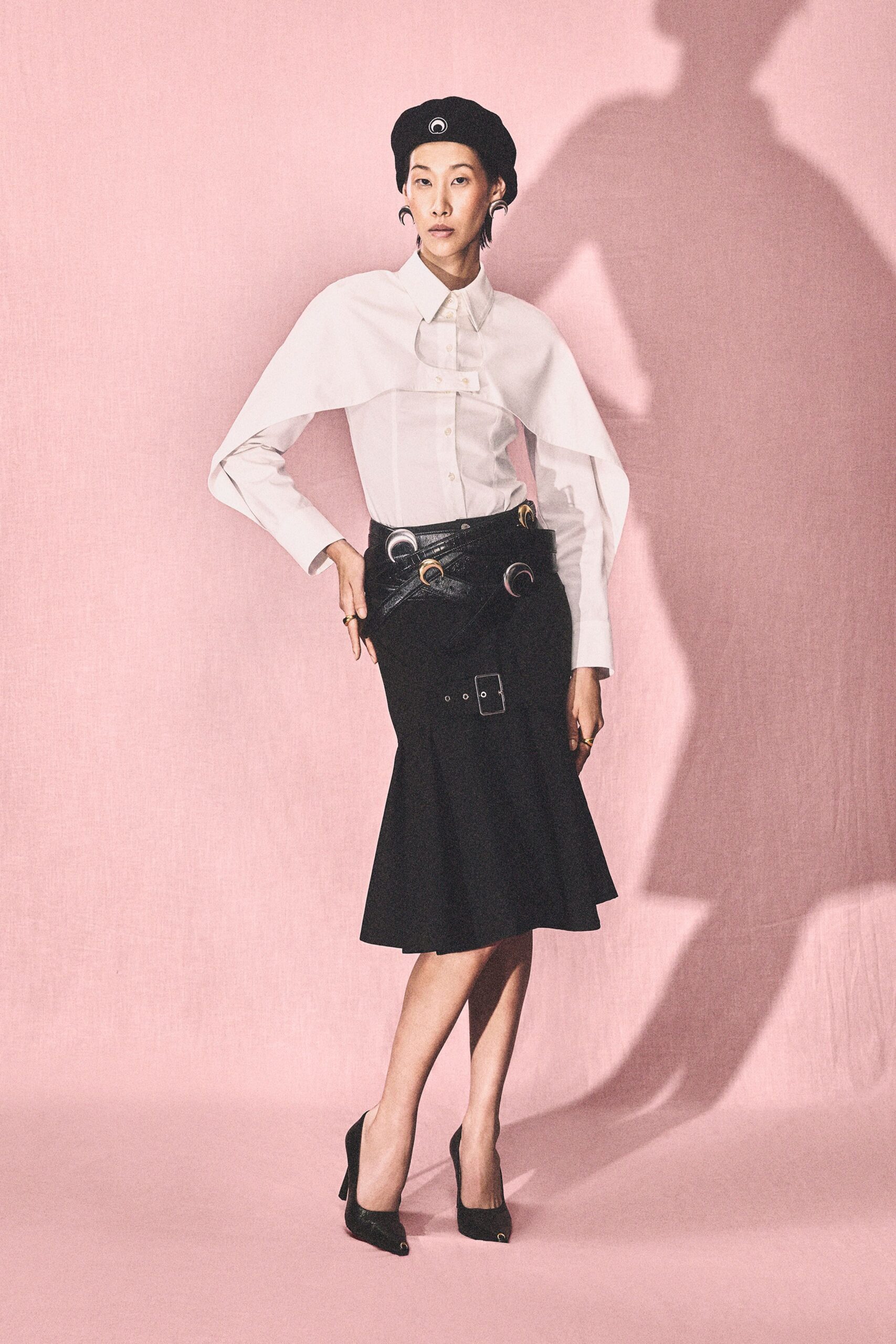 white cutout cape-overlay shirt