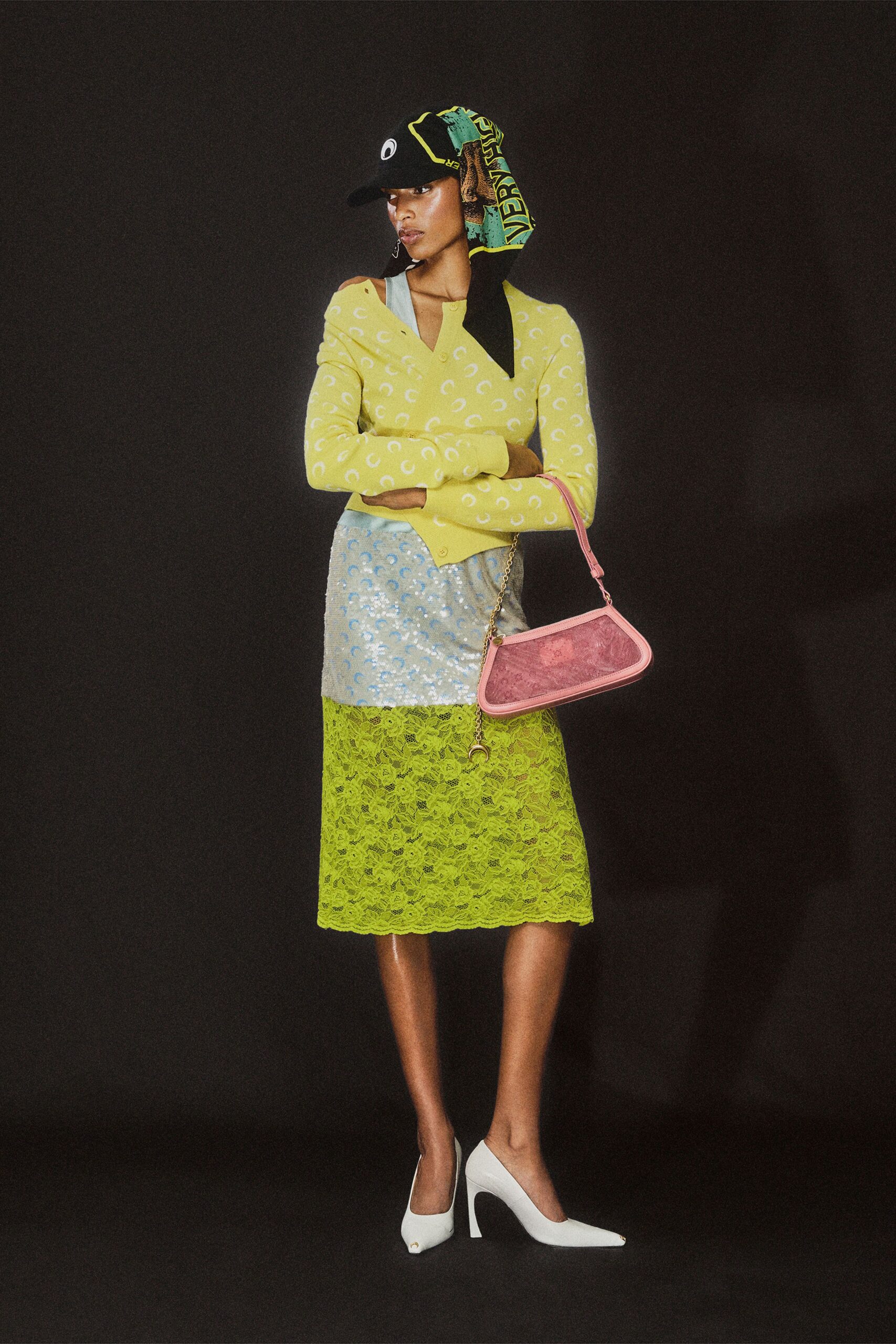 yellow moon-print cardigan