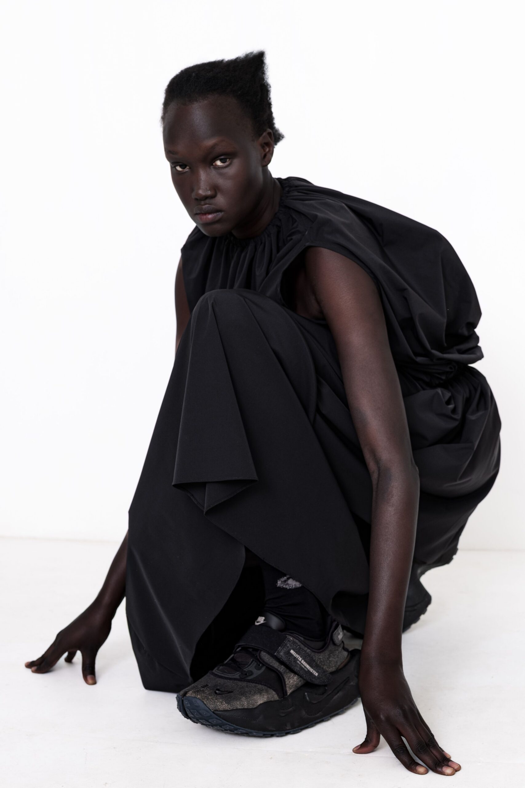black draped evening gown