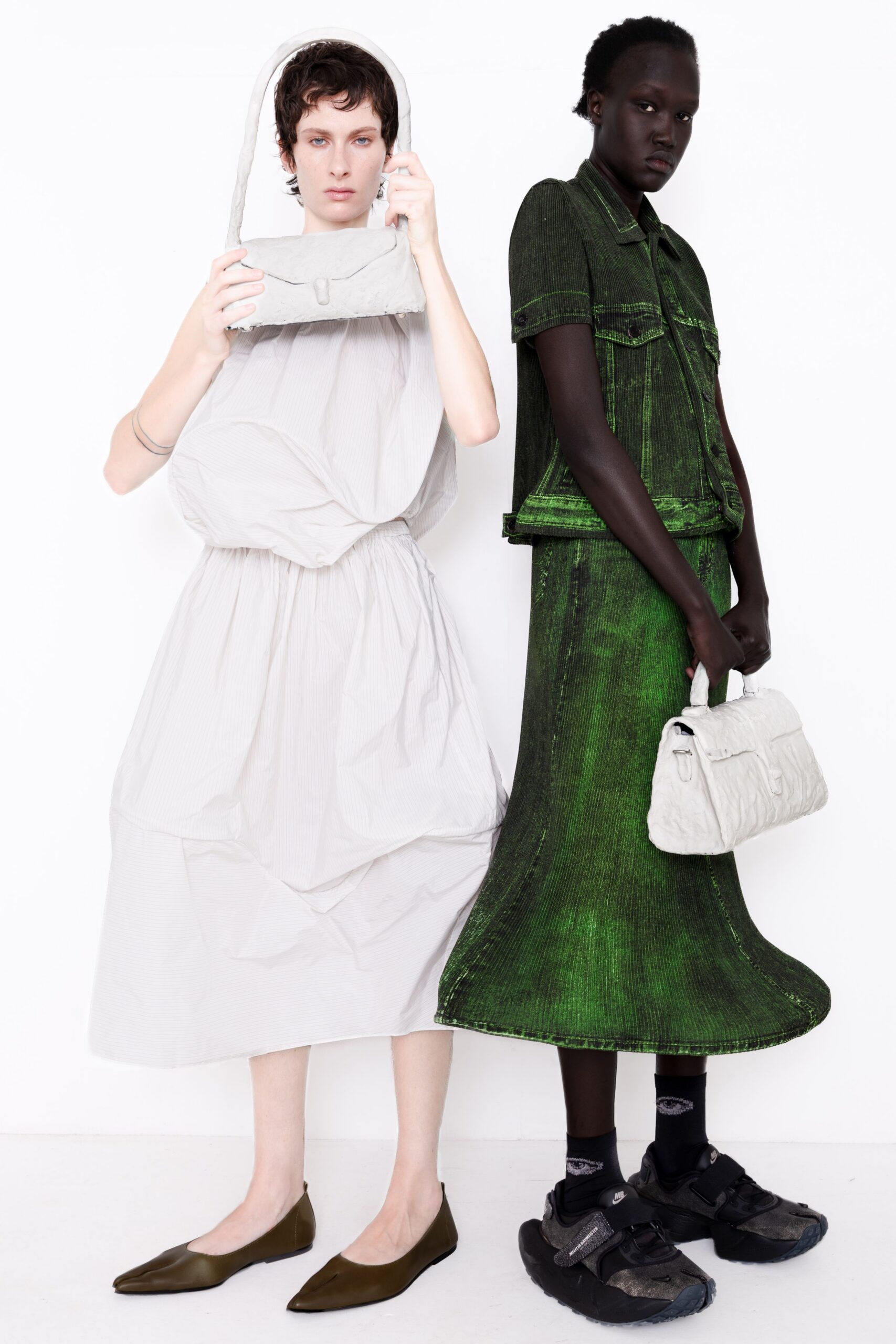 white bubble-hem midi dress