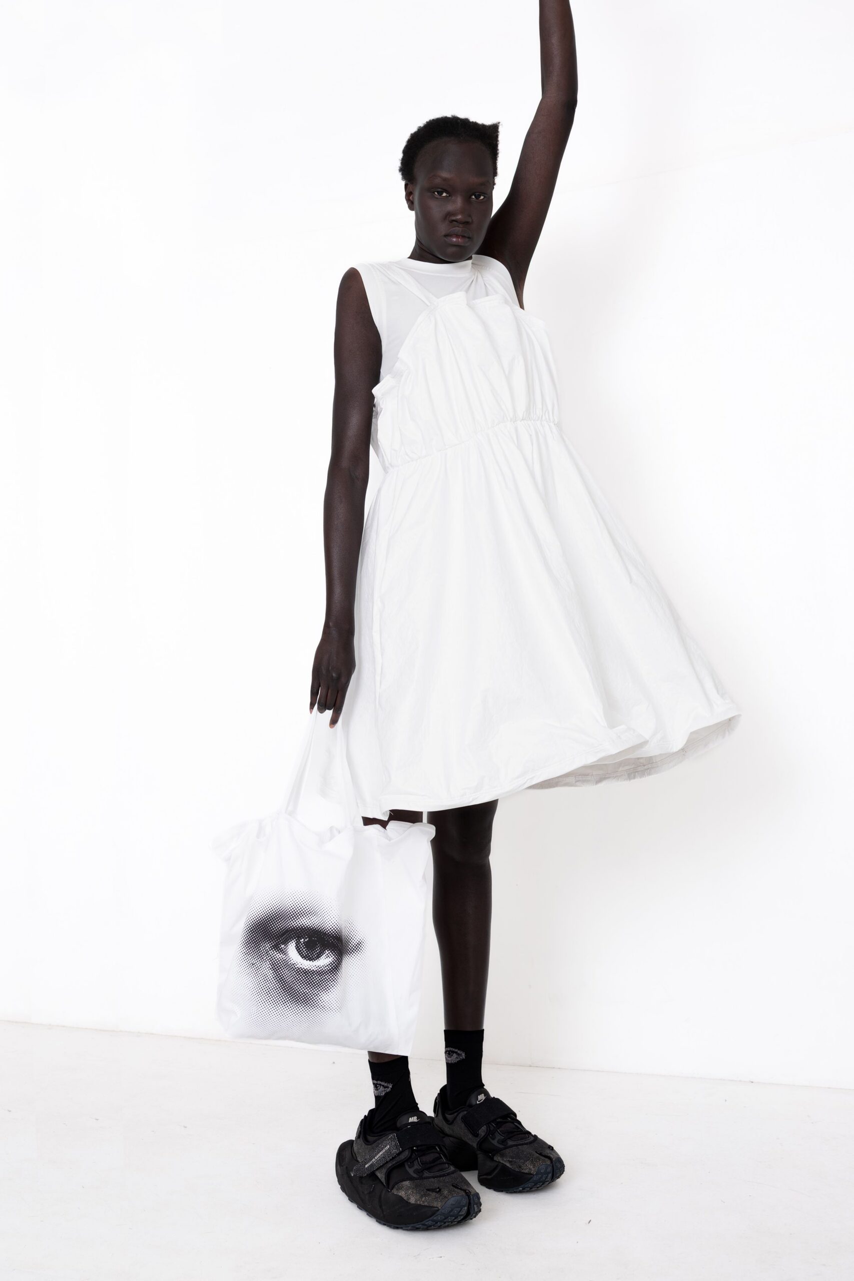 white bubble mini dress