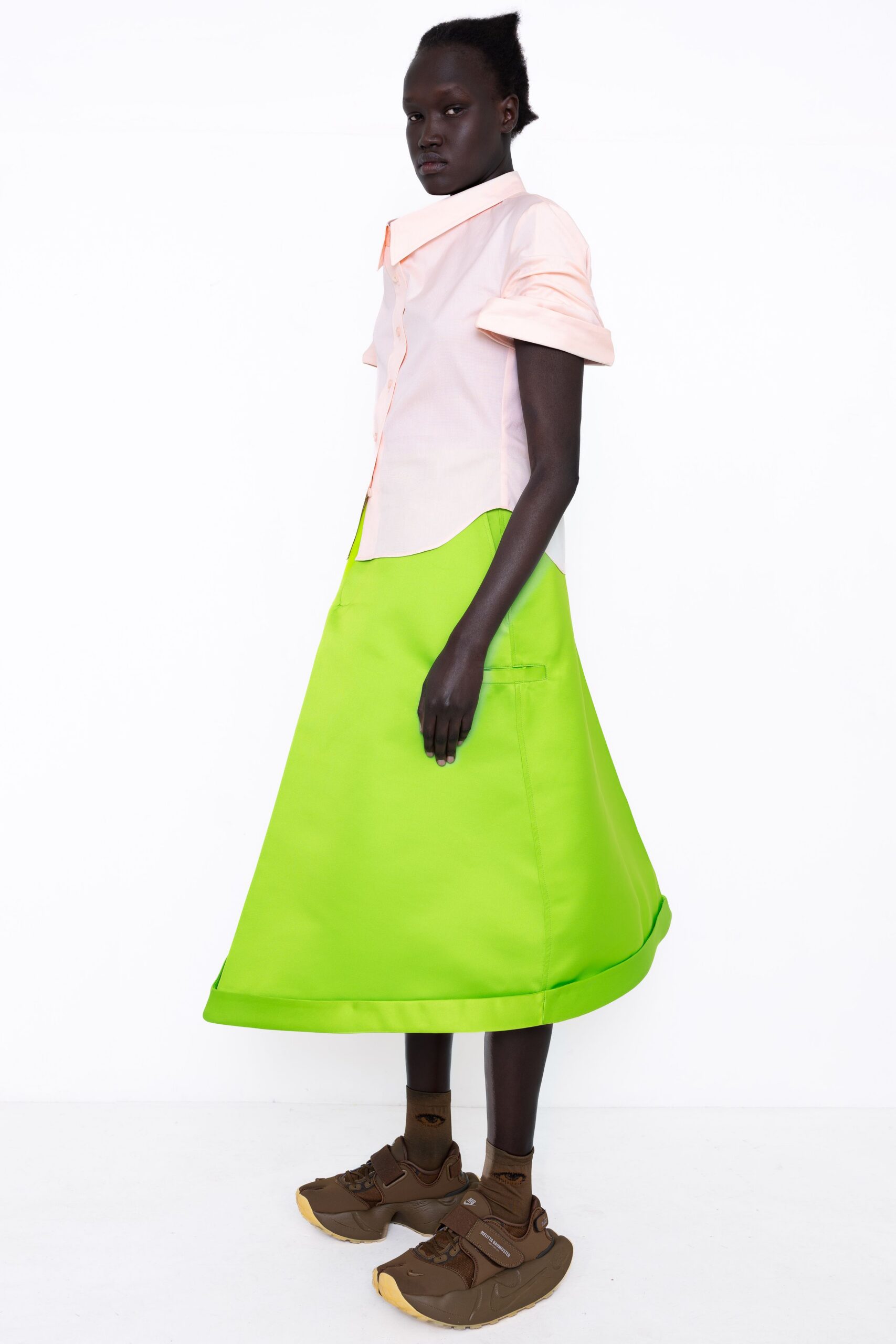 neon A-line midi skirt