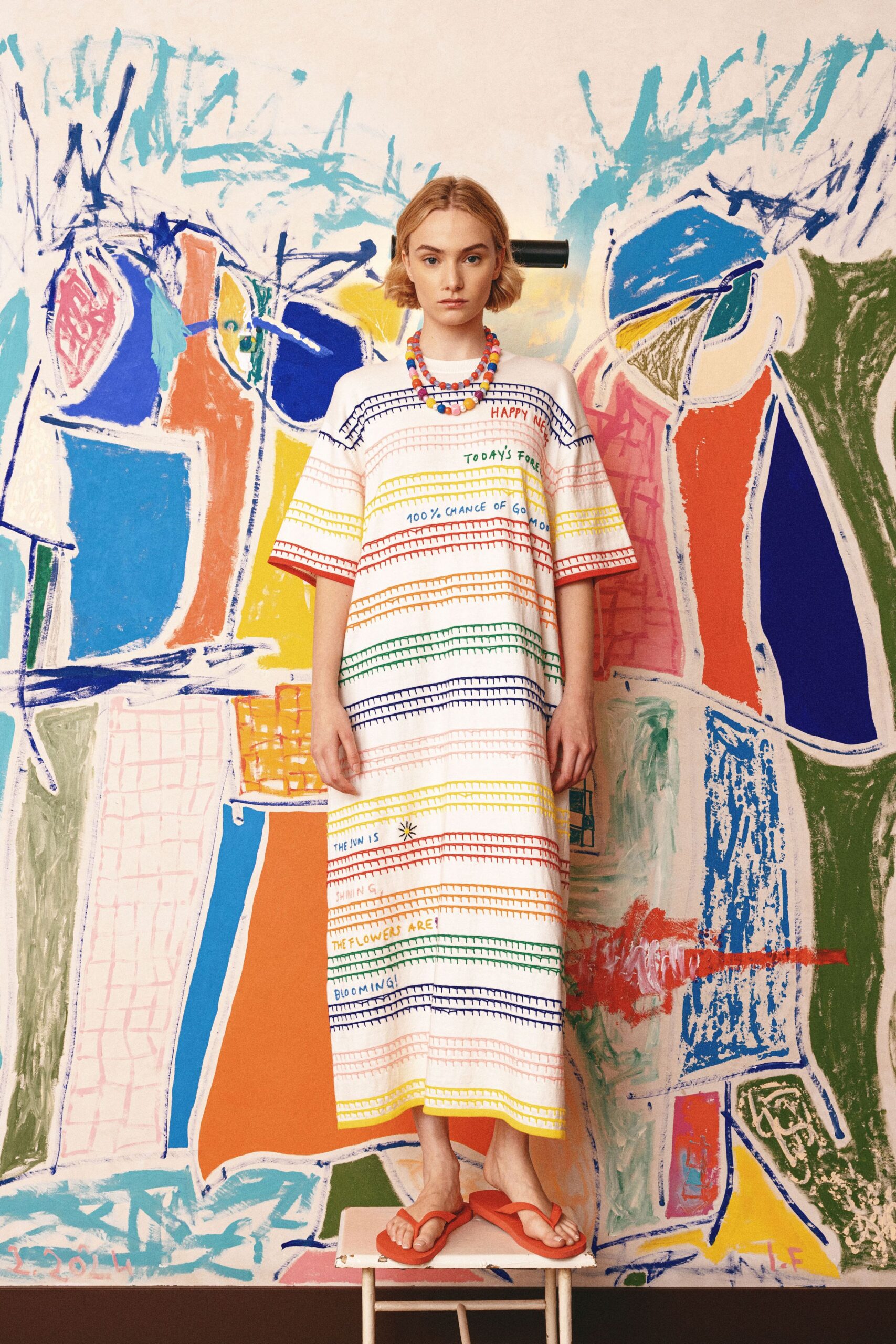 striped slogan knit maxi dress