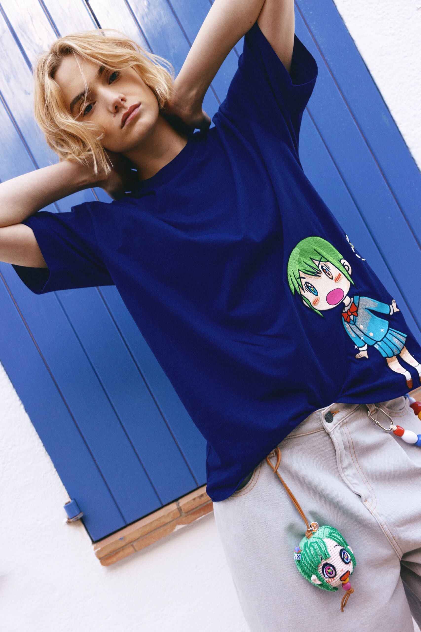 oversized anime graphic blue T-shirt