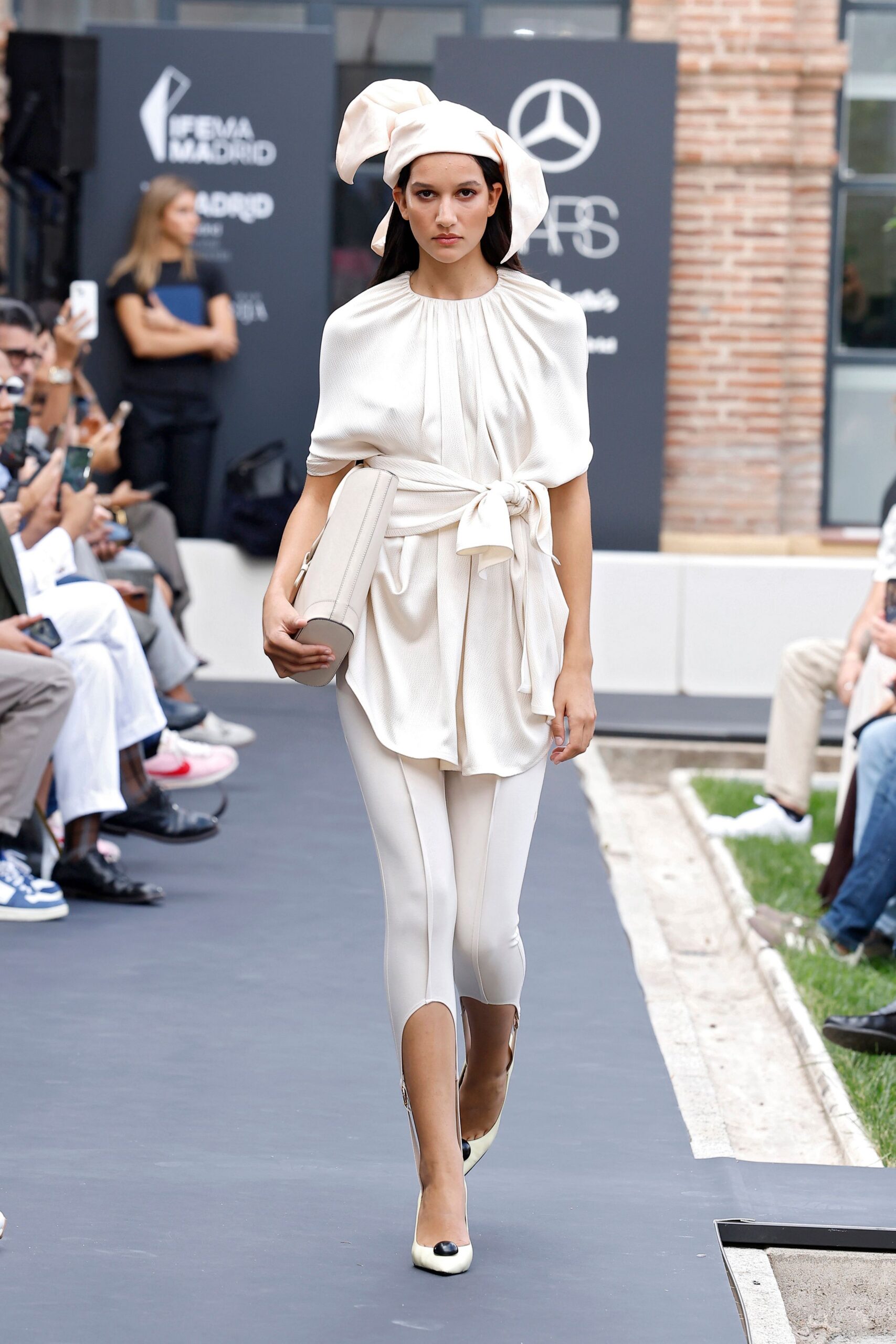 ivory draped satin tie-front top