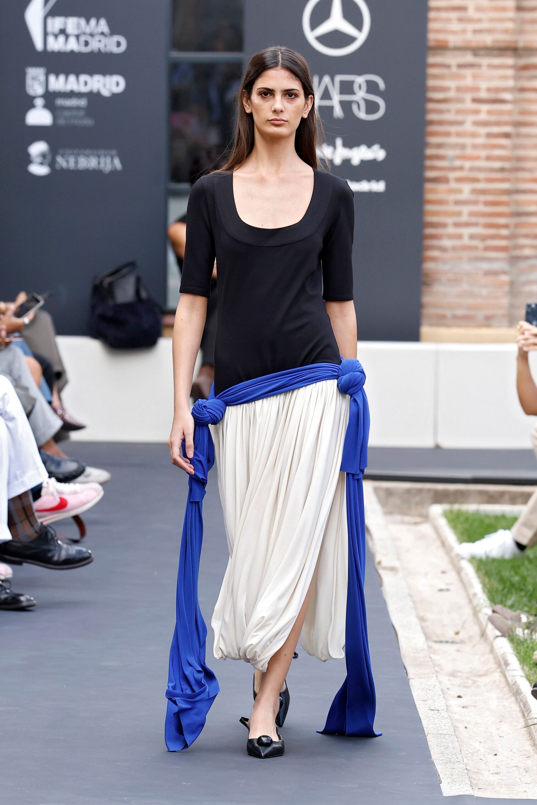 color-block pleated drop-waist maxi dress