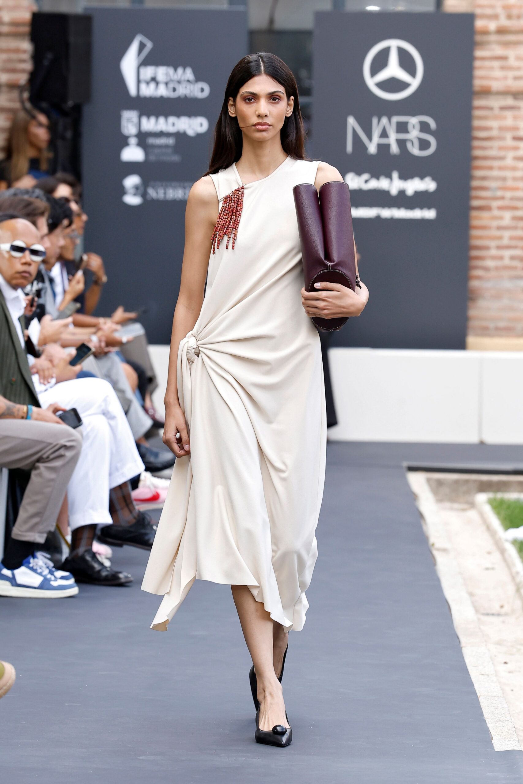 ivory draped asymmetric maxi dress