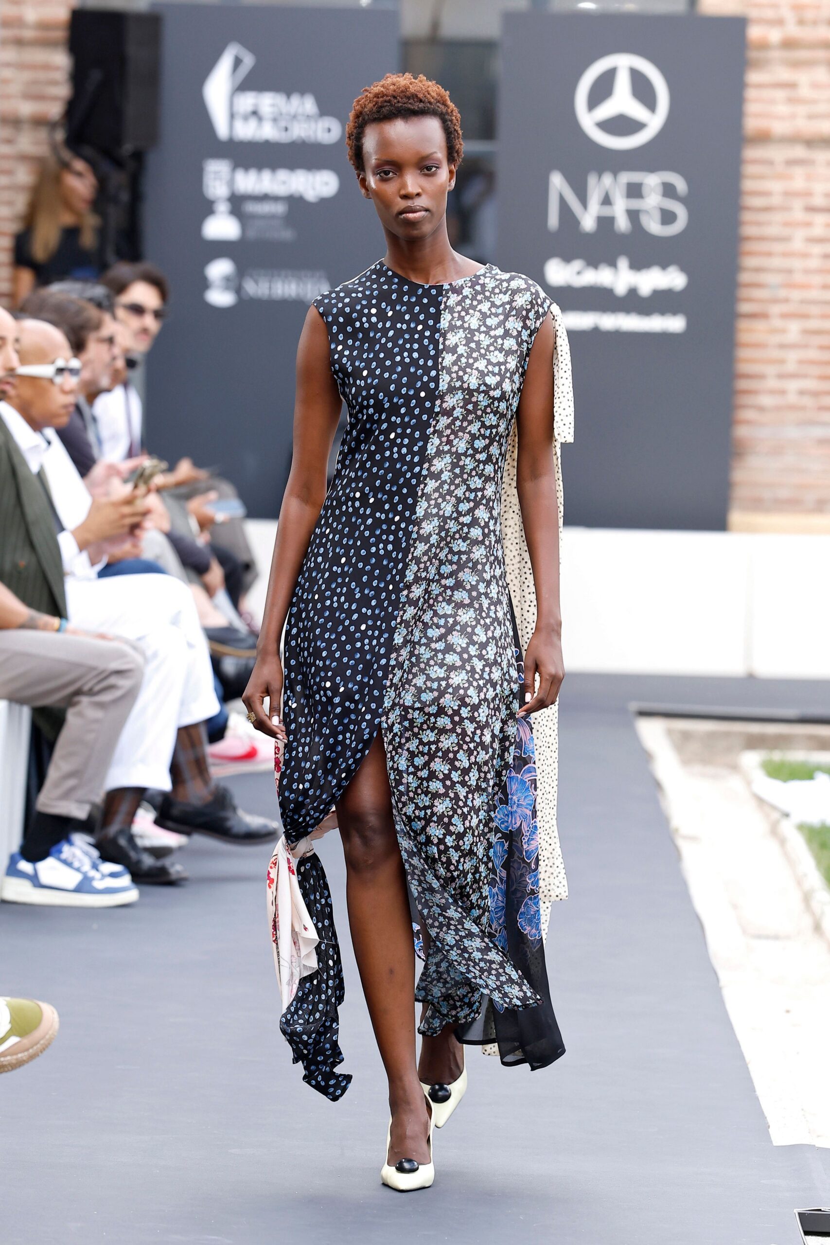 asymmetric mixed-print chiffon maxi dress
