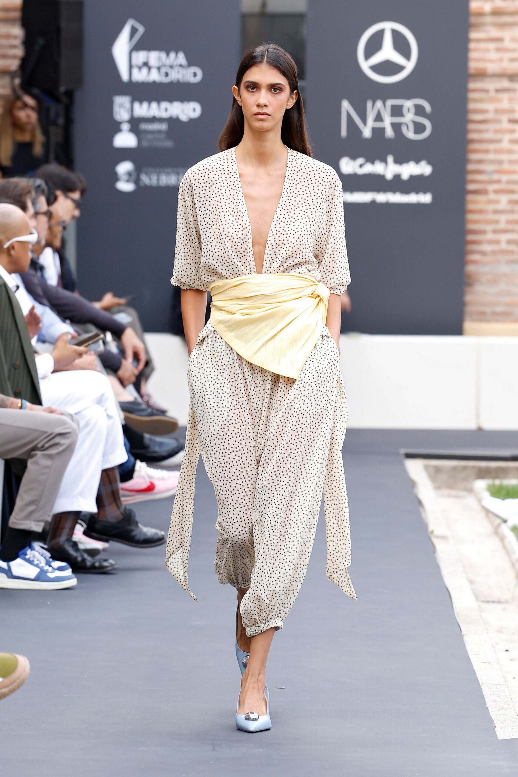 polka dot plunging jumpsuit