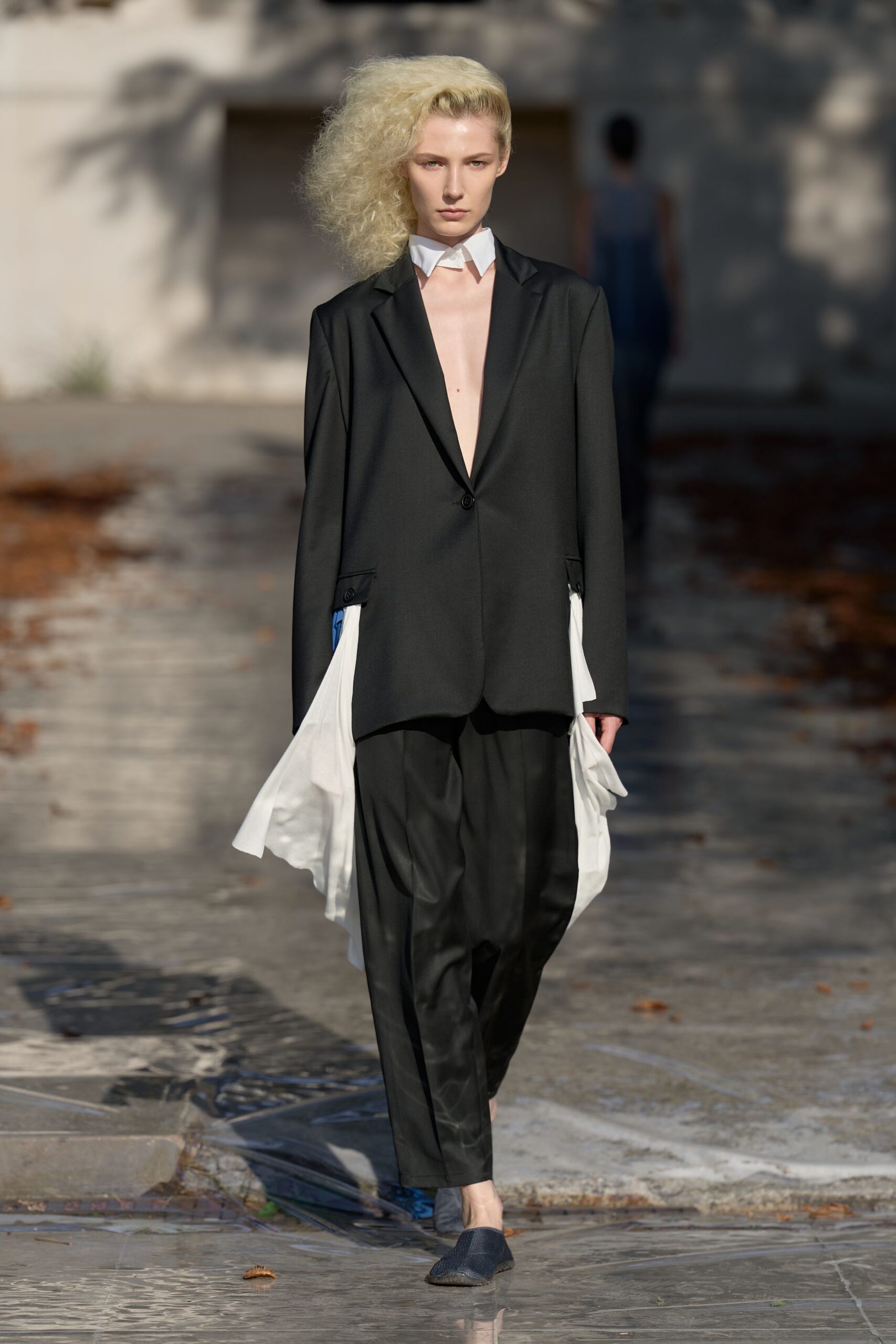 oversized black blazer with sheer sleeves