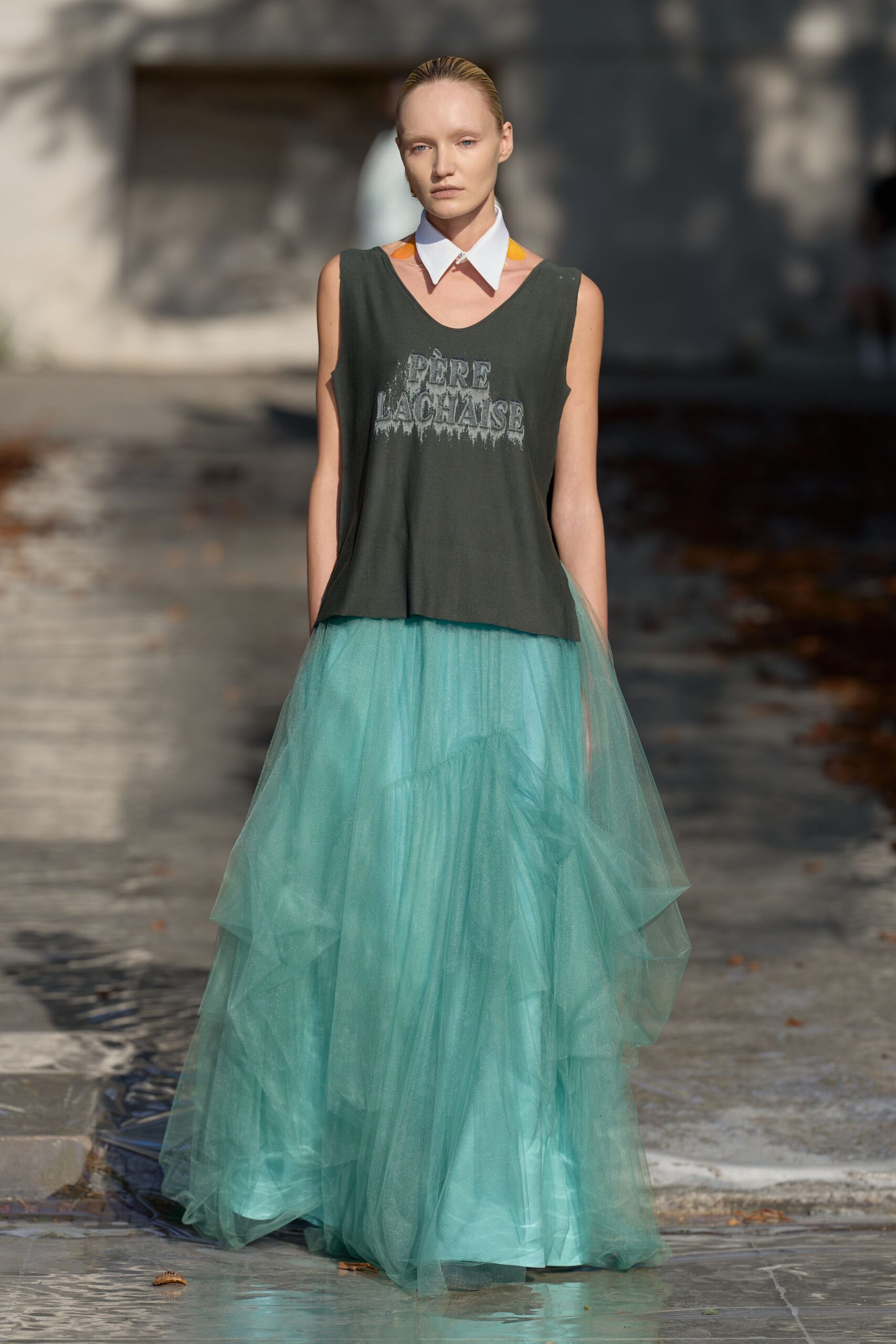 tiered teal tulle maxi skirt