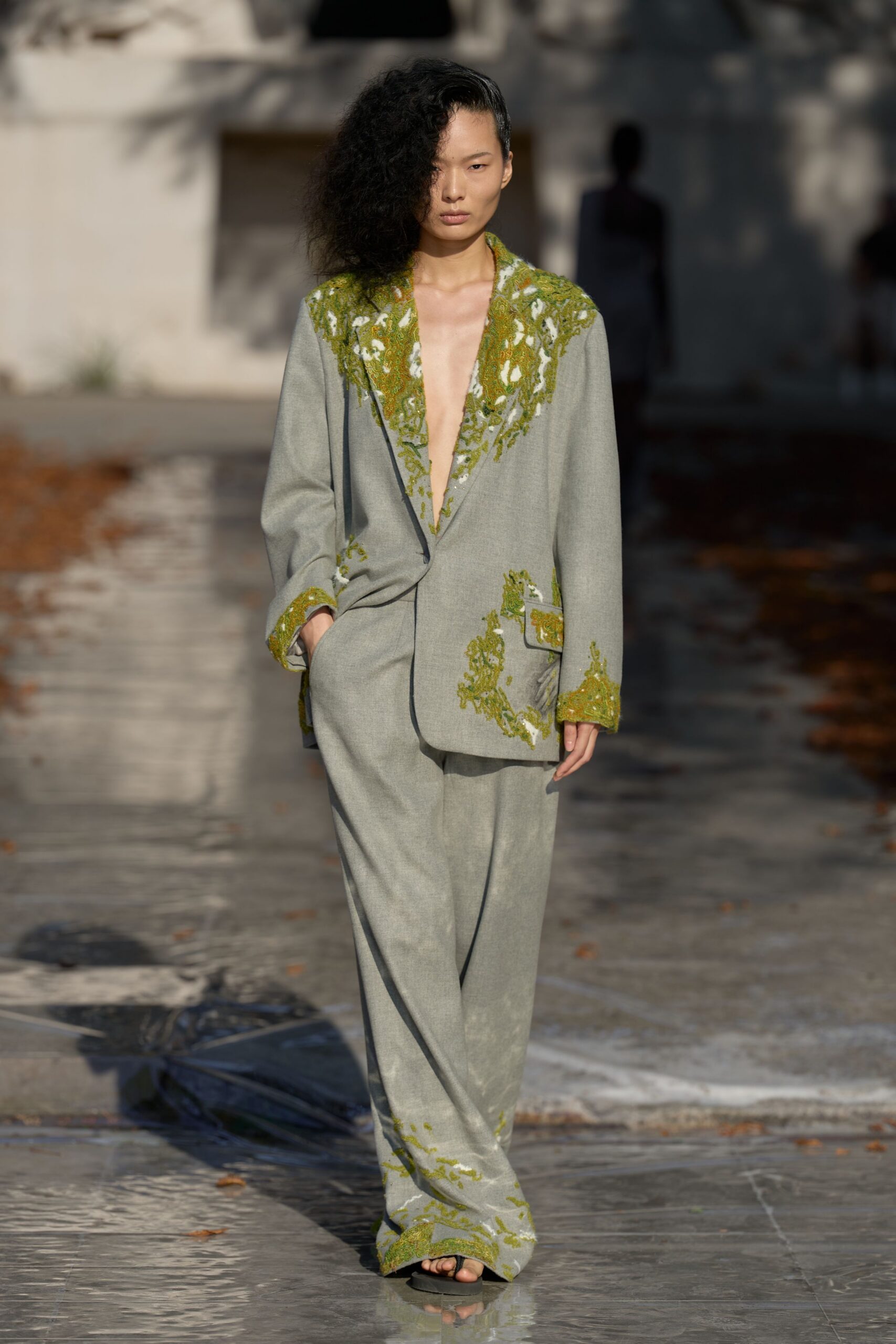 embroidered plunge blazer and trousers