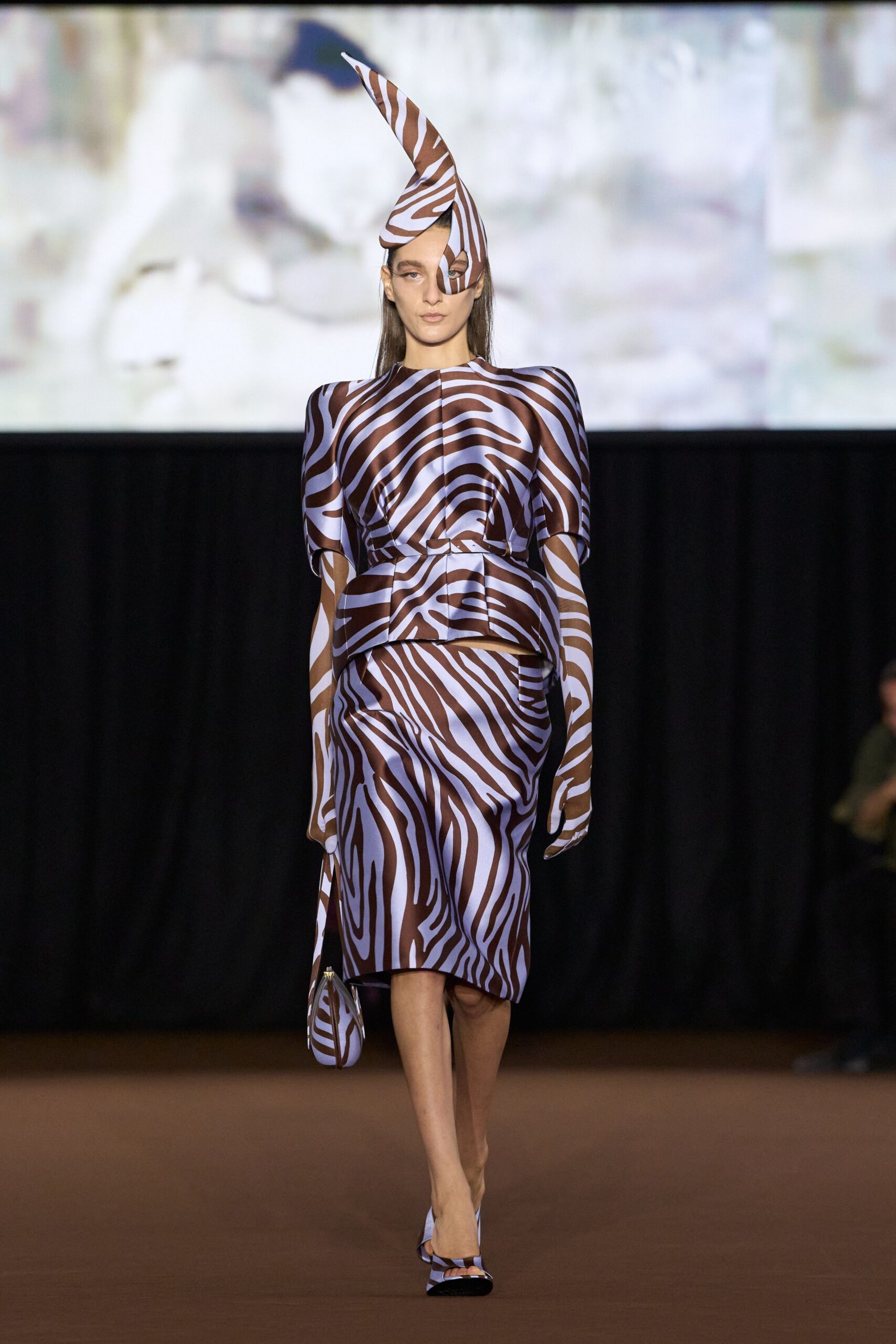brown satin fitted animal-print pencil shiny midi skirt