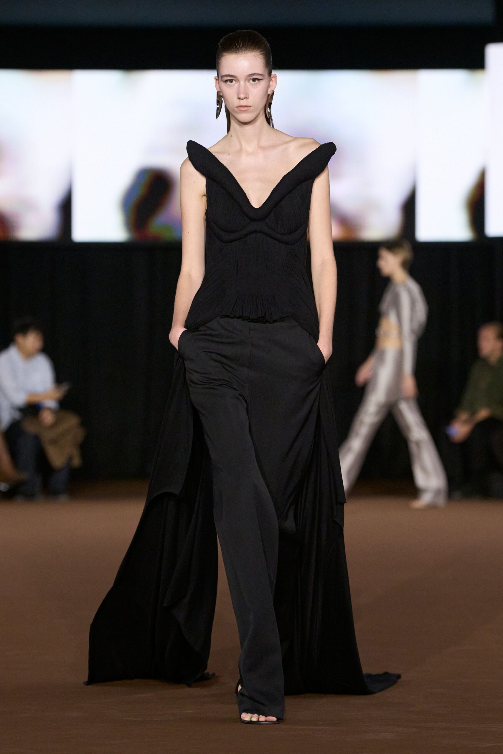 sculpted off-shoulder black knit top