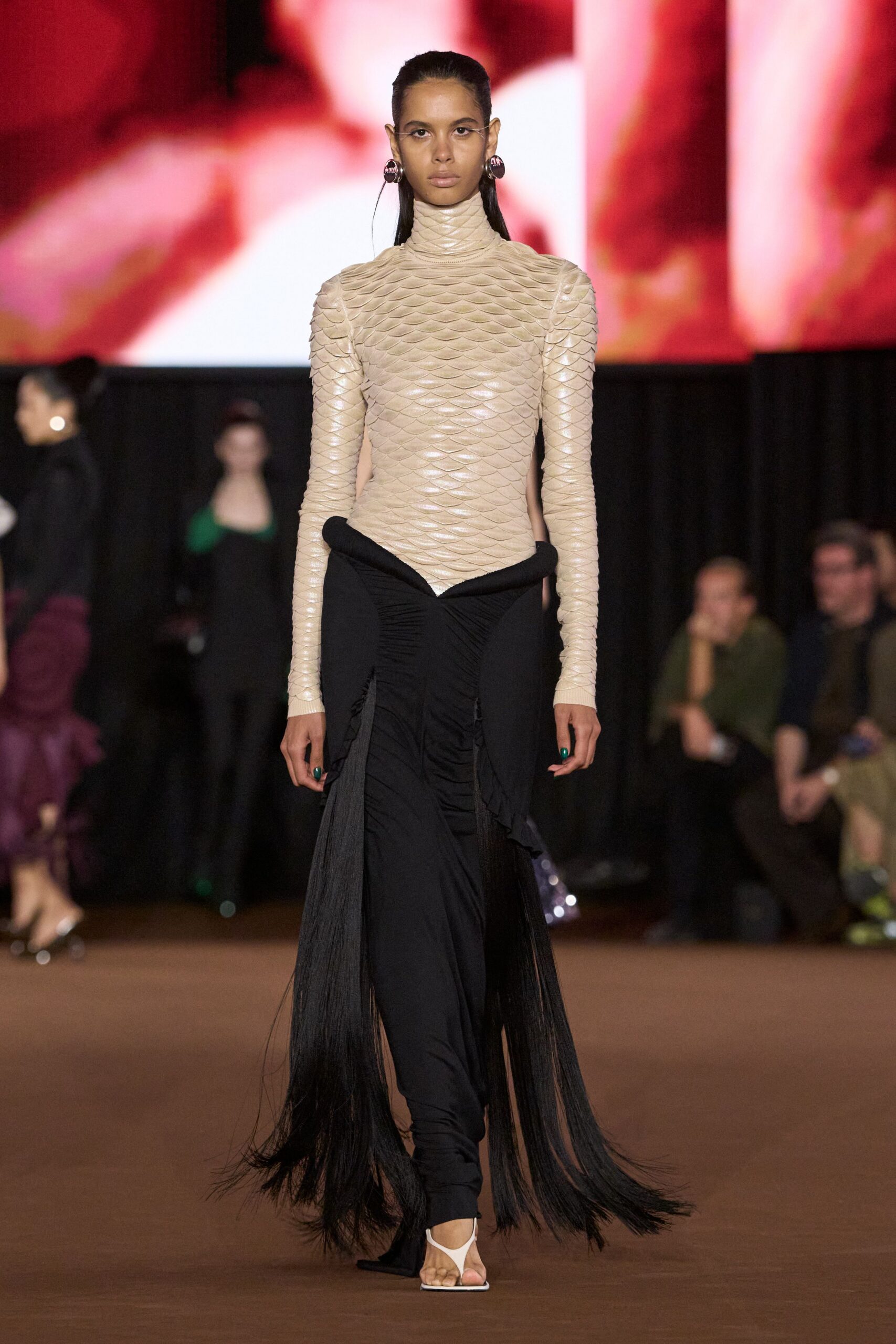scale-textured turtleneck top