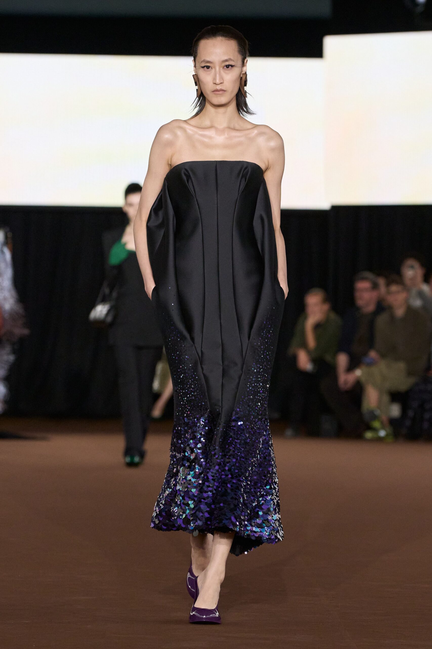 strapless sequined ombré evening gown