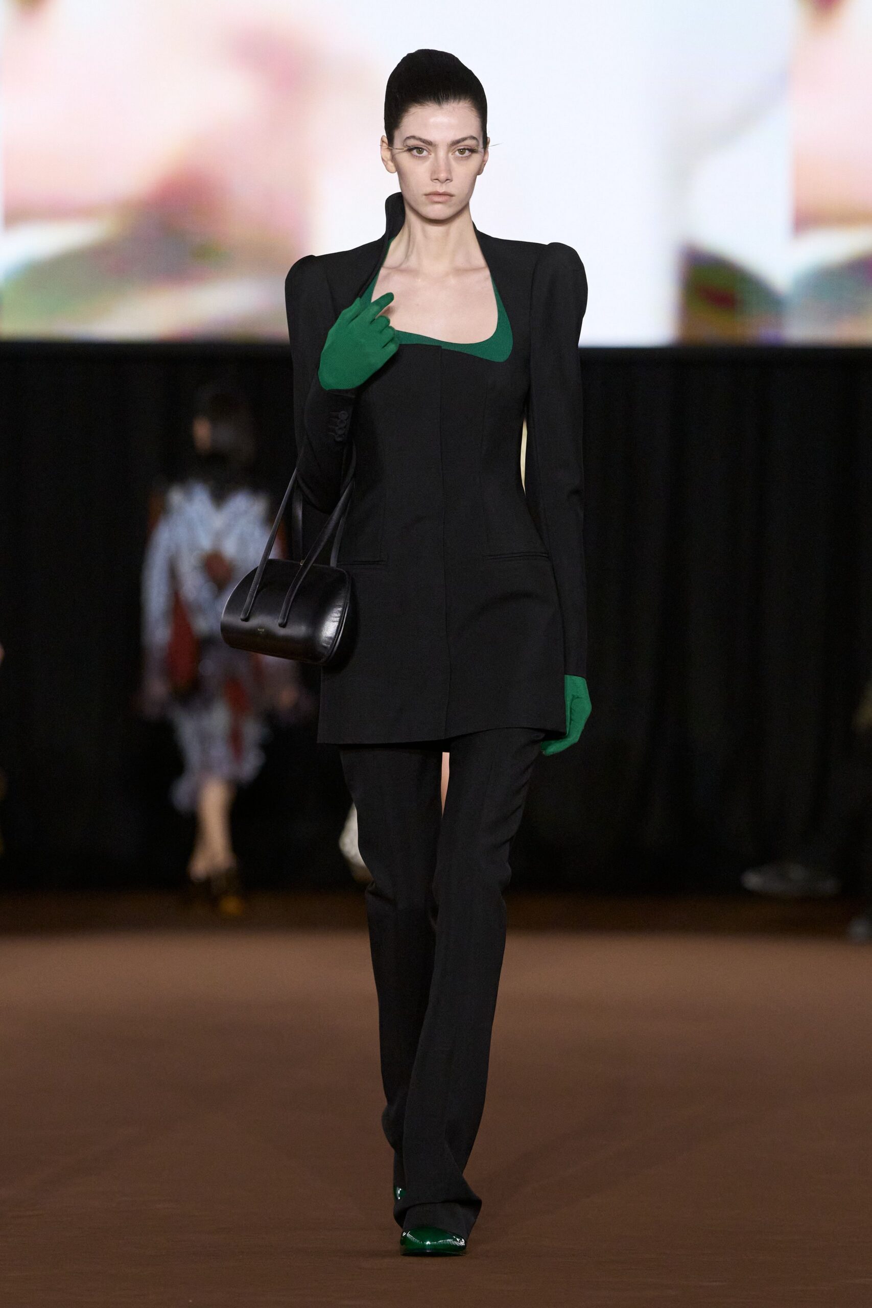 green scoop-neck top