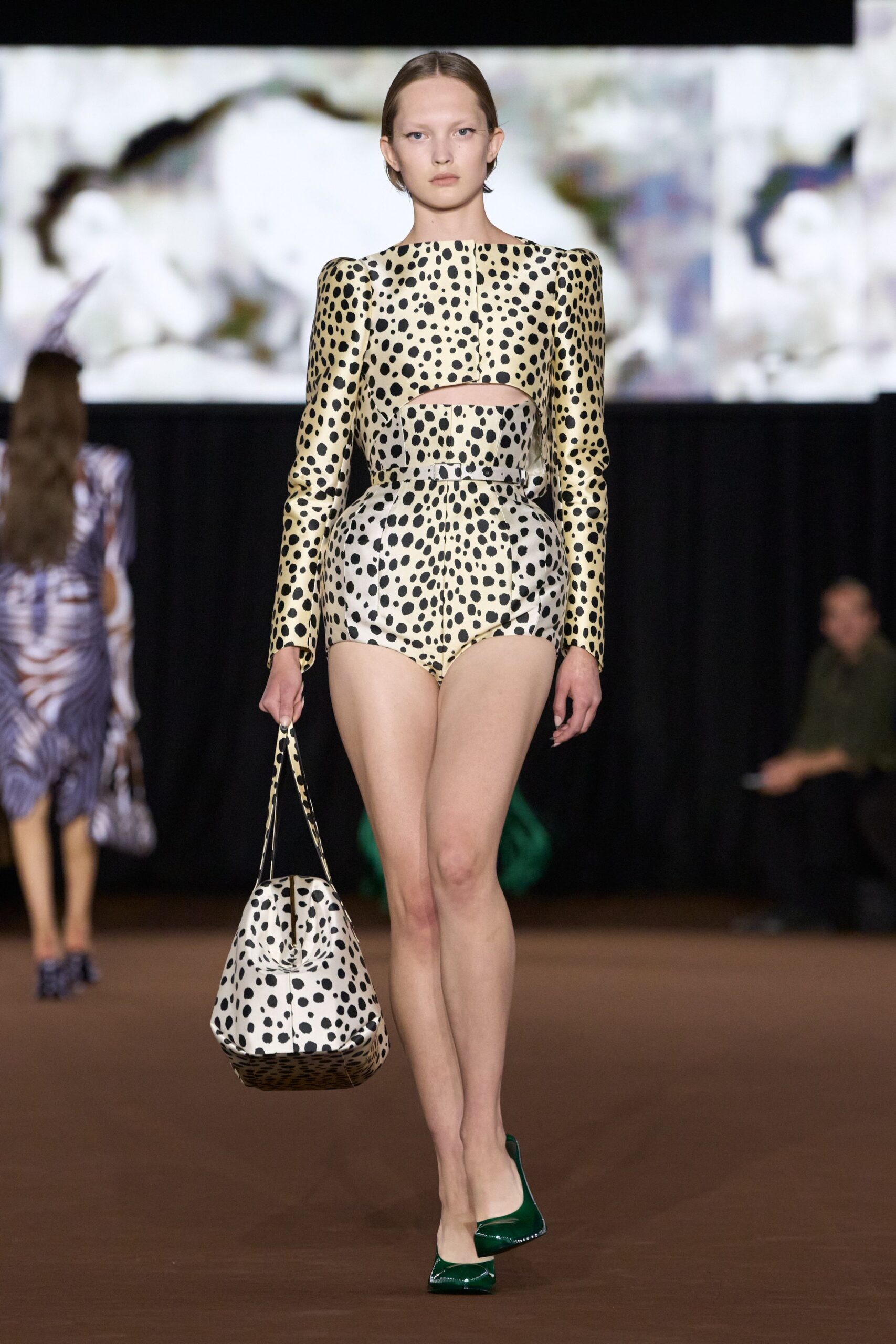 spotted cutout long-sleeve bodysuit
