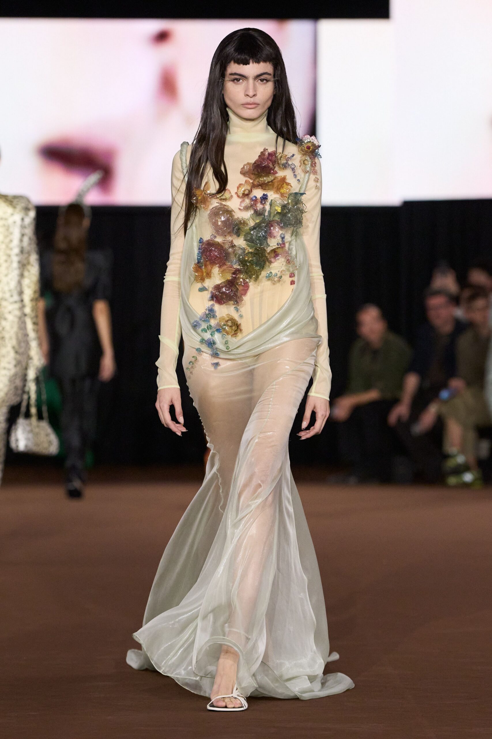 sheer floral embellished mermaid gown