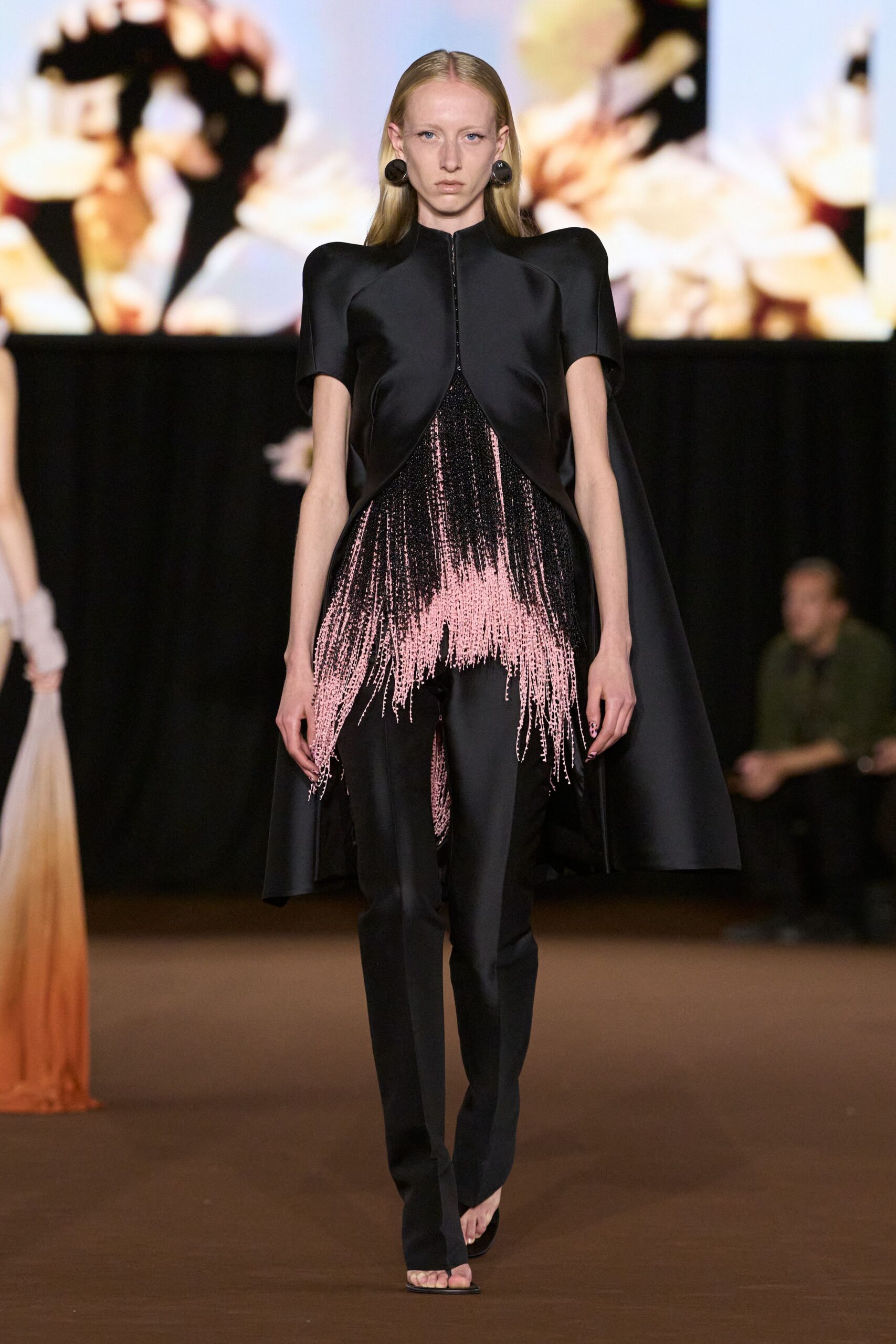 pink sequin asymmetric fringed shiny textured top