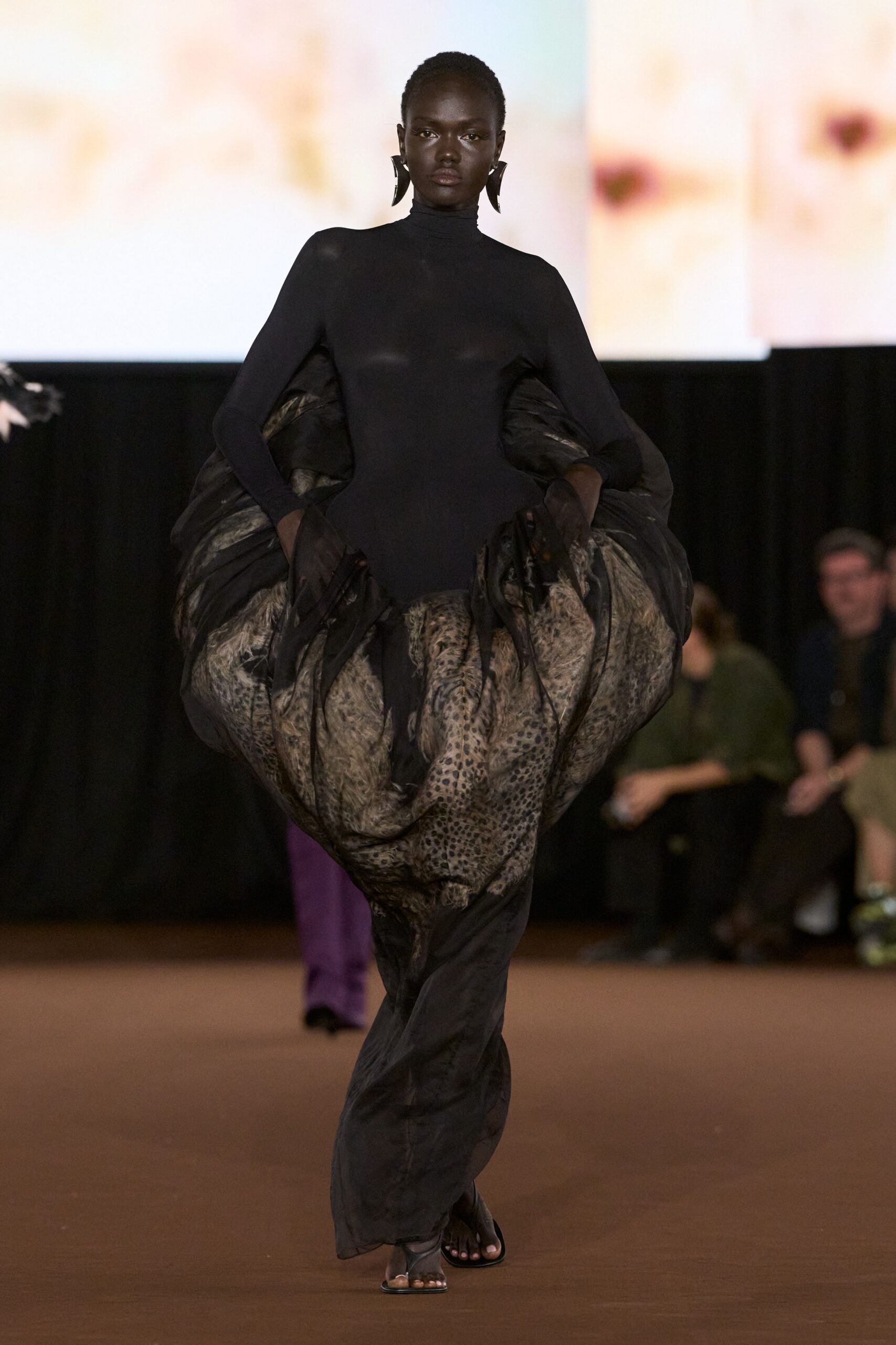 black turtleneck gown with balloon skirt