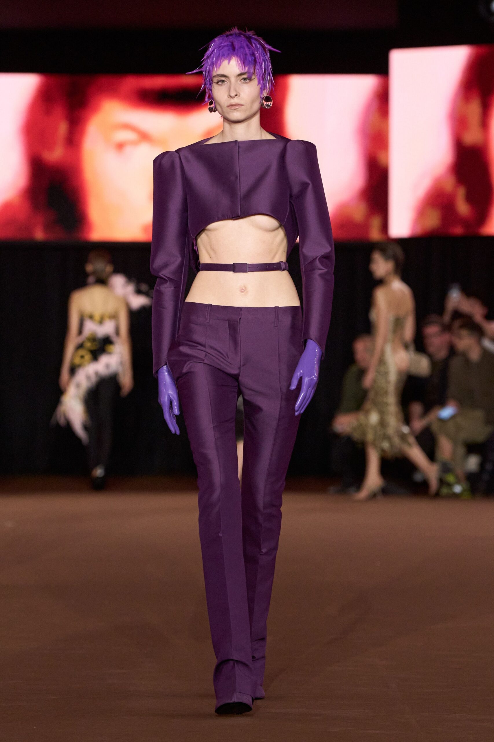 purple rubber shiny gloves