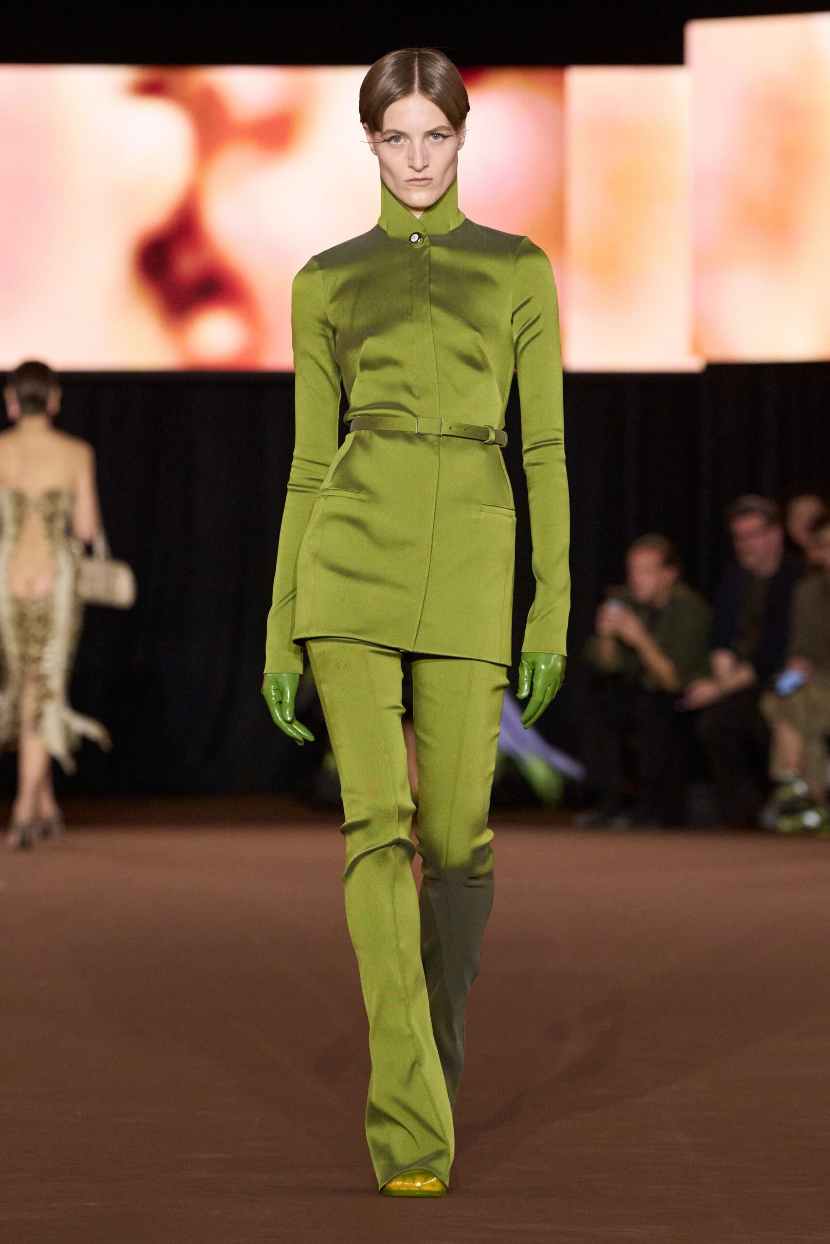 green leather shiny gloves