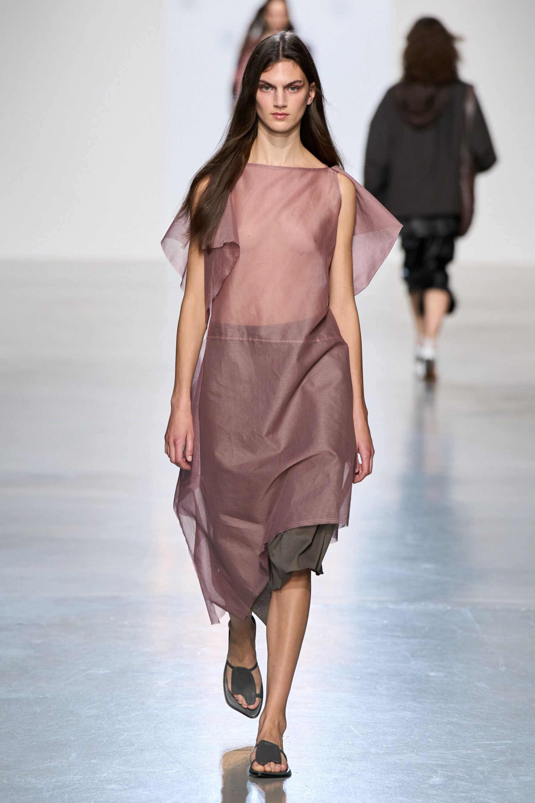 sheer asymmetric organza midi dress