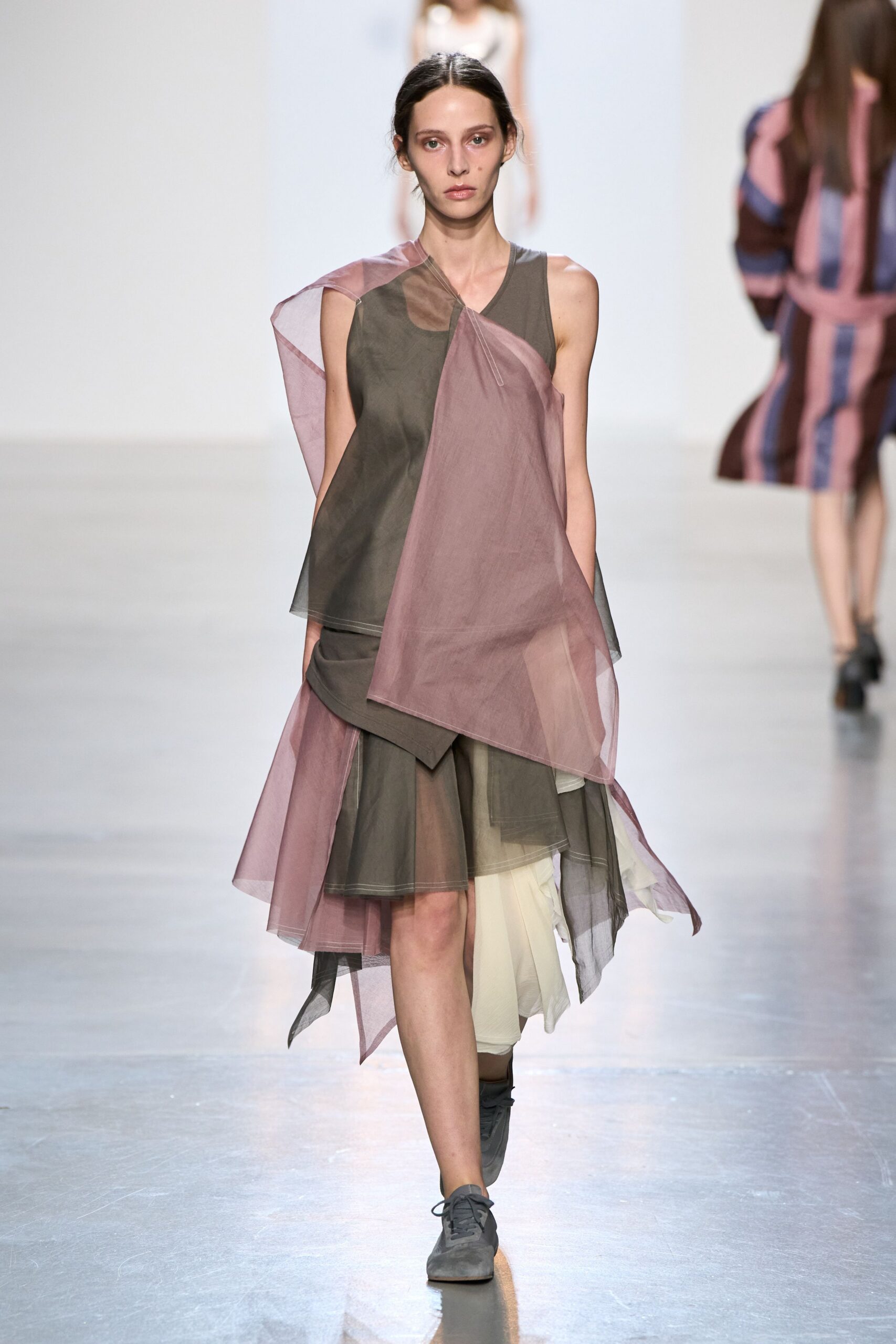 asymmetric sheer layered organza dress