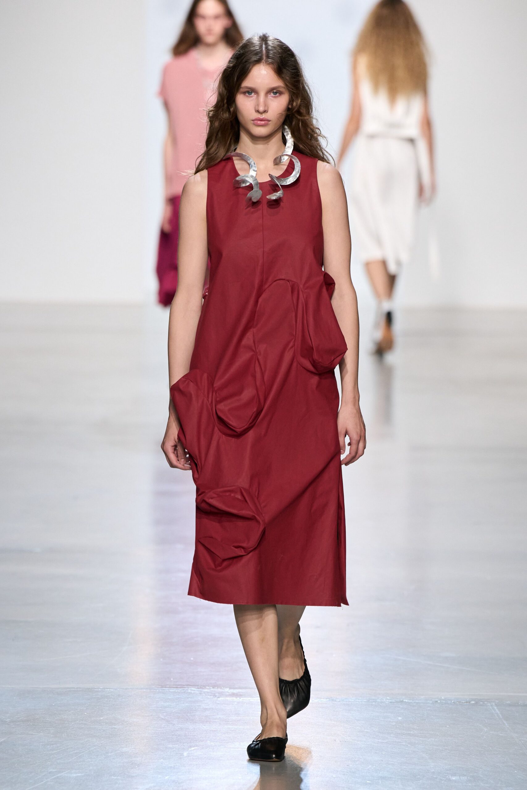 sculptural red midi dress