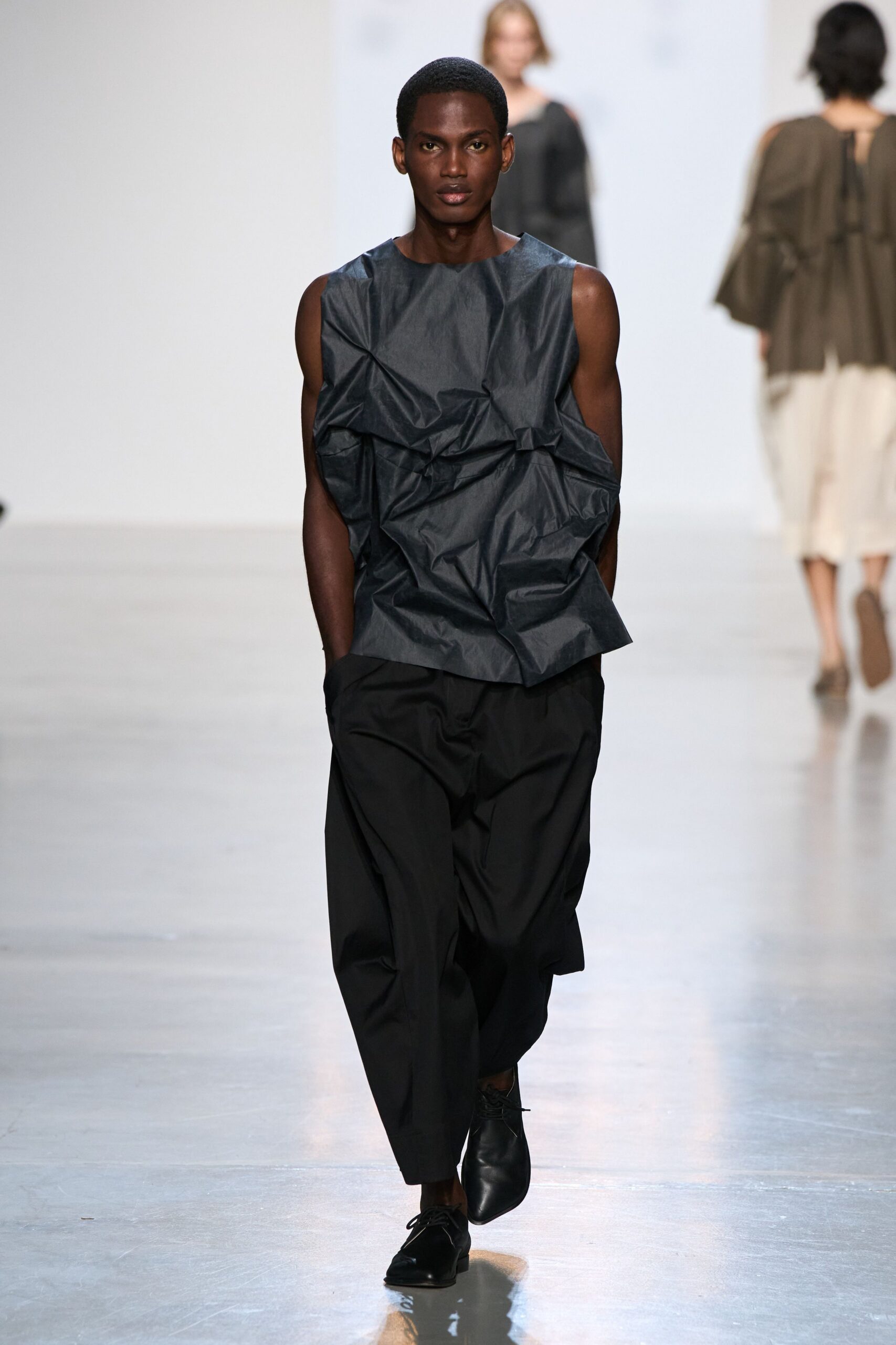 sculptural crumpled sleeveless top